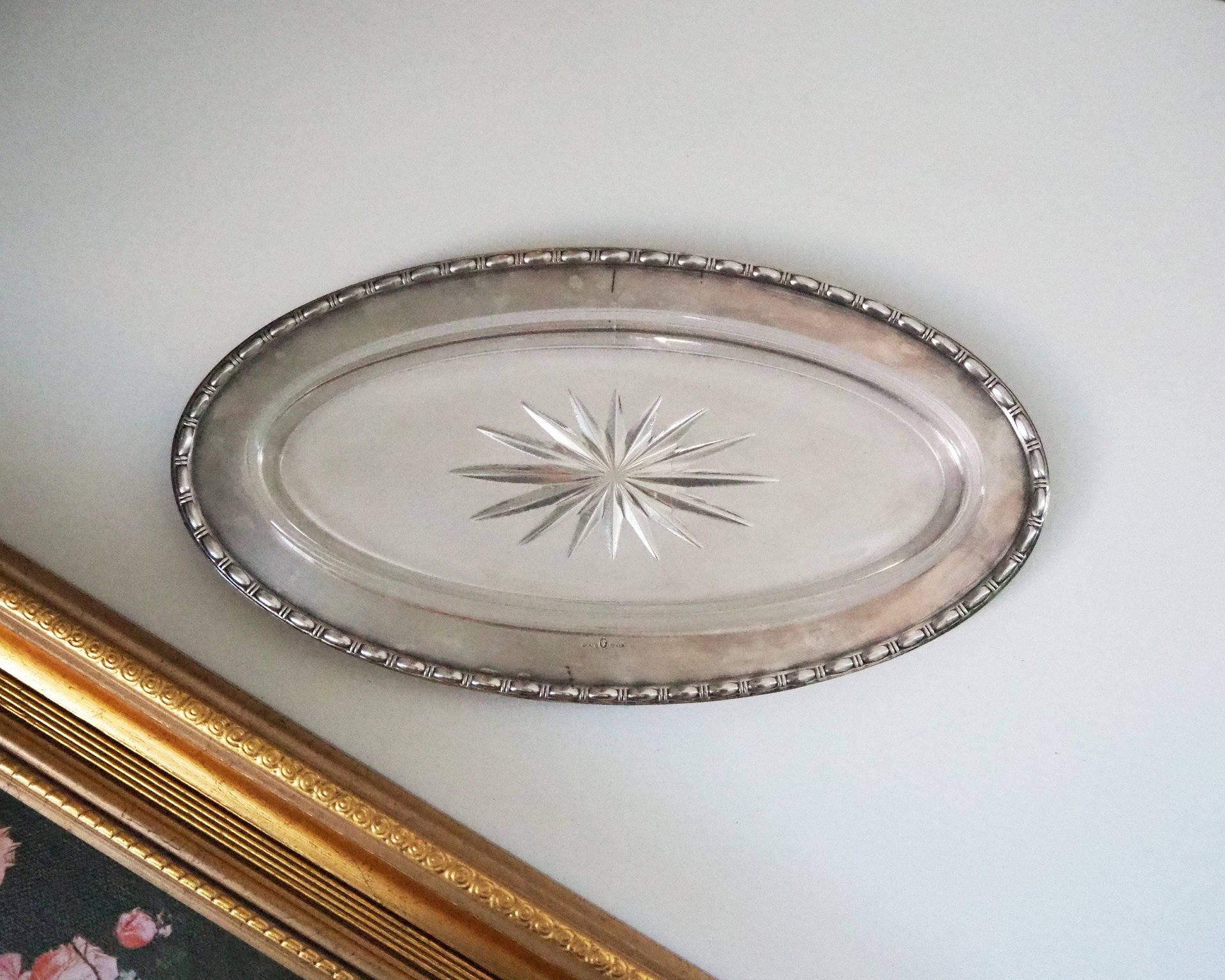Vintage alpacca silver trinket dish | Alpacca silver and crystal dish | Alpacca silver trinket dish | Crystal dish
