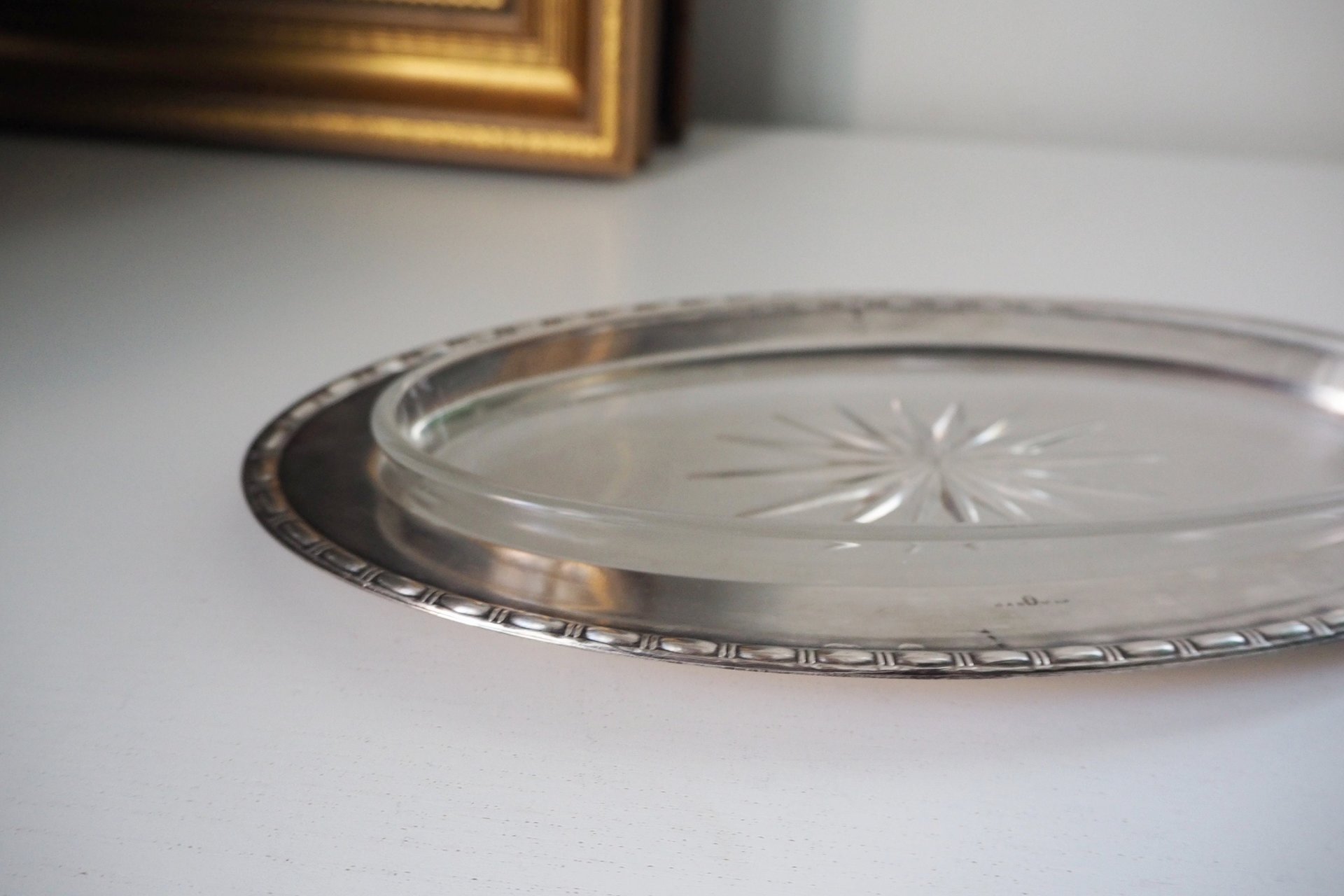 Vintage alpacca silver trinket dish | Alpacca silver and crystal dish | Alpacca silver trinket dish | Crystal dish