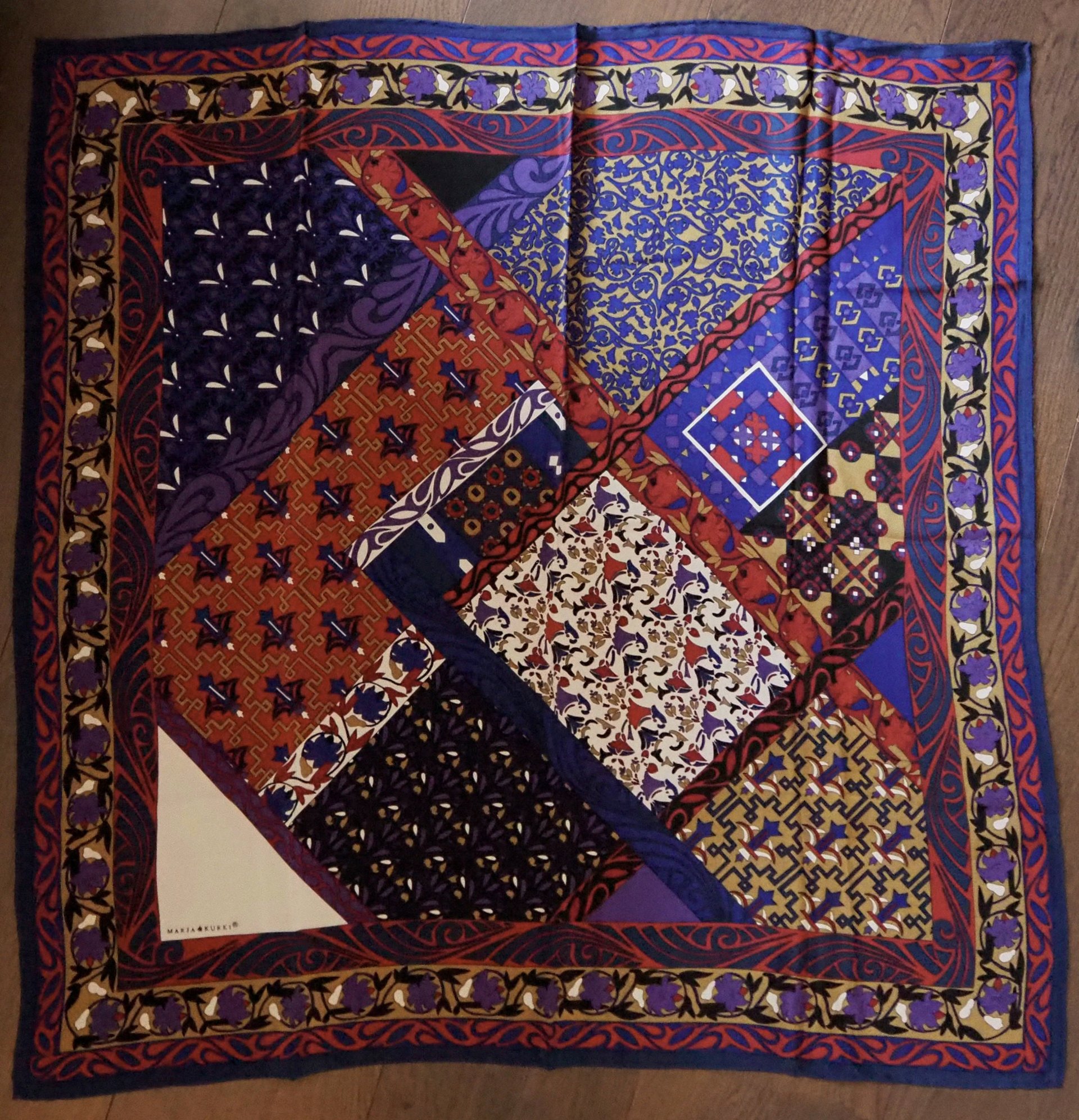 Vintage silk scarf | Vintage Marja Kurki scarf | Marja Kurki silk scarf | Geometric vintage silk scarf