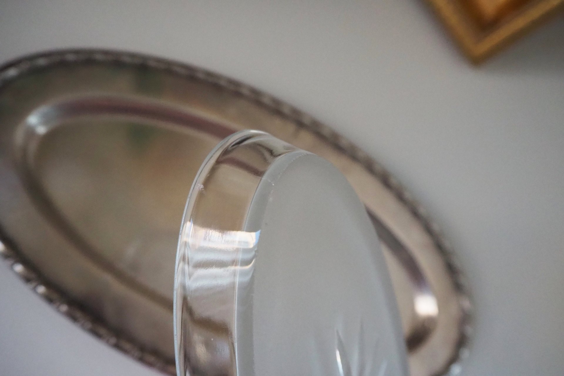 Vintage alpacca silver trinket dish | Alpacca silver and crystal dish | Alpacca silver trinket dish | Crystal dish