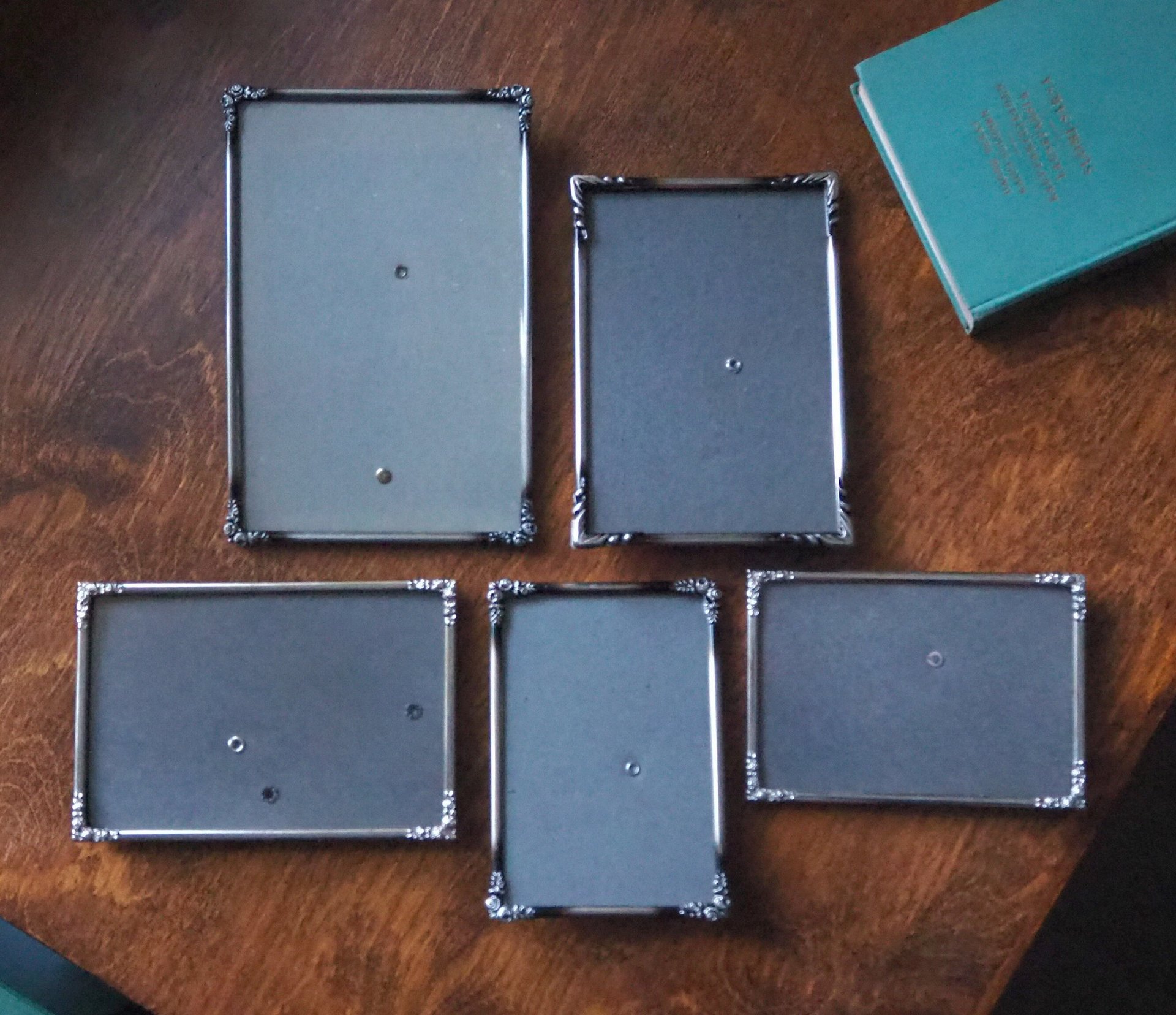Set of five vintage photo frames | Mismatched vintage picture frames | Vintage silver plated picture frames | Vintage silver plated frames