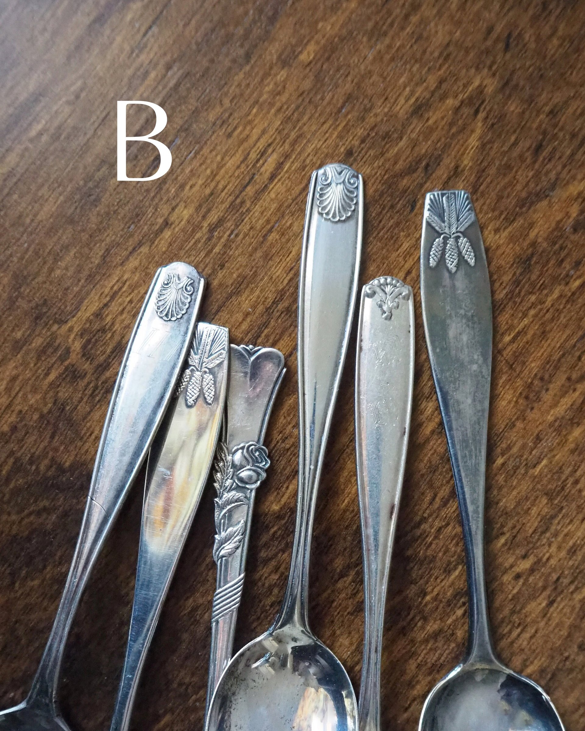 Set of six vintage coffee spoons | Small vintage spoons | Mismatched vintage spoons | Vintage coffee spoon set | Vintage alpacca spoons
