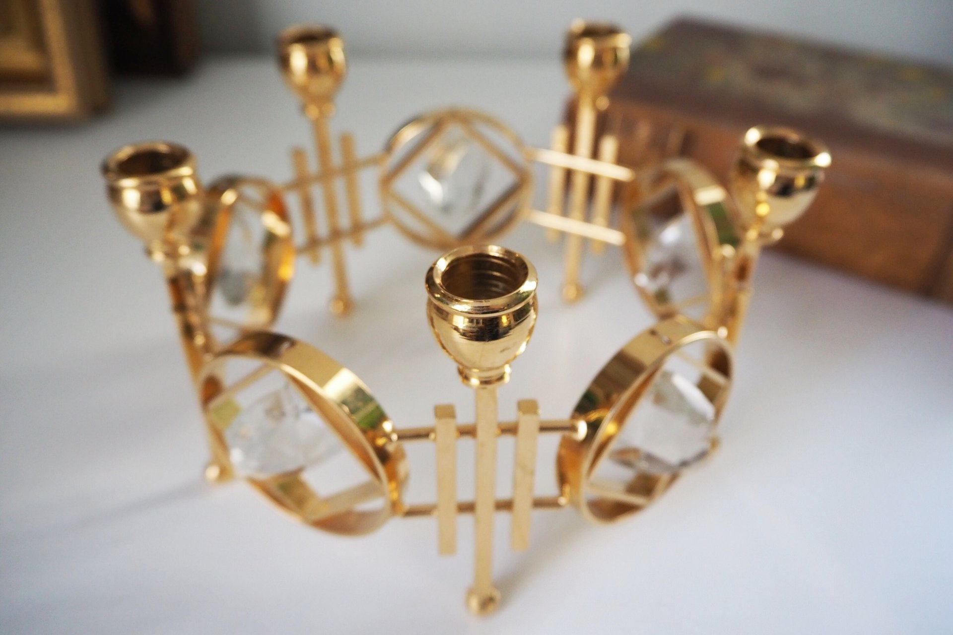 Vintage crystal candelabrum | Round vintage candelabra | Gold plated candelabra | Vintage candelabra with crystals