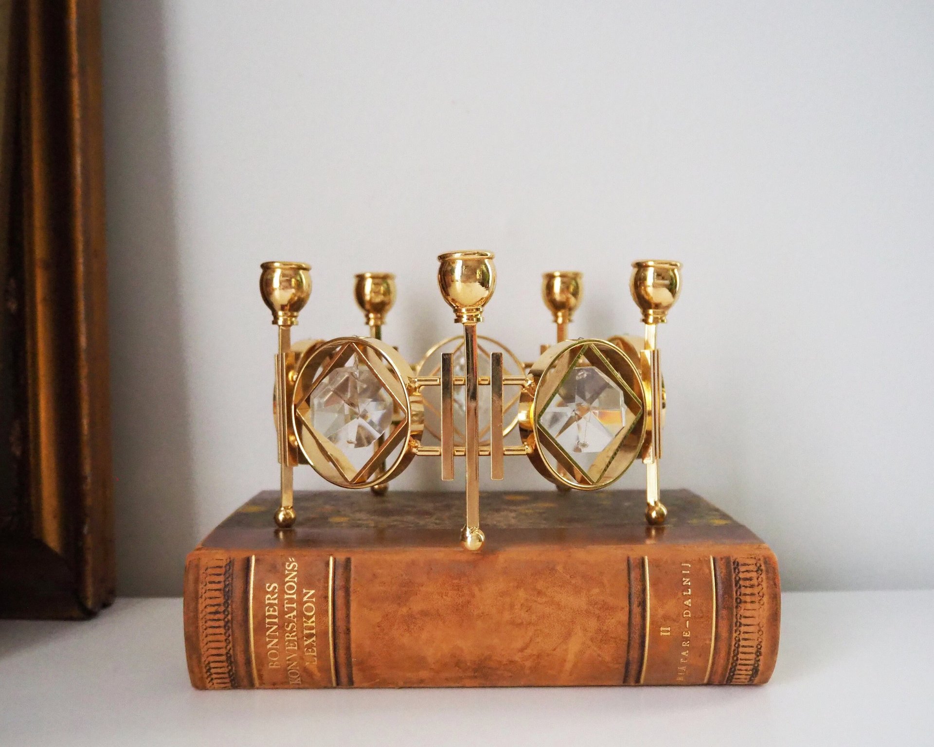 Vintage crystal candelabrum | Round vintage candelabra | Gold plated candelabra | Vintage candelabra with crystals