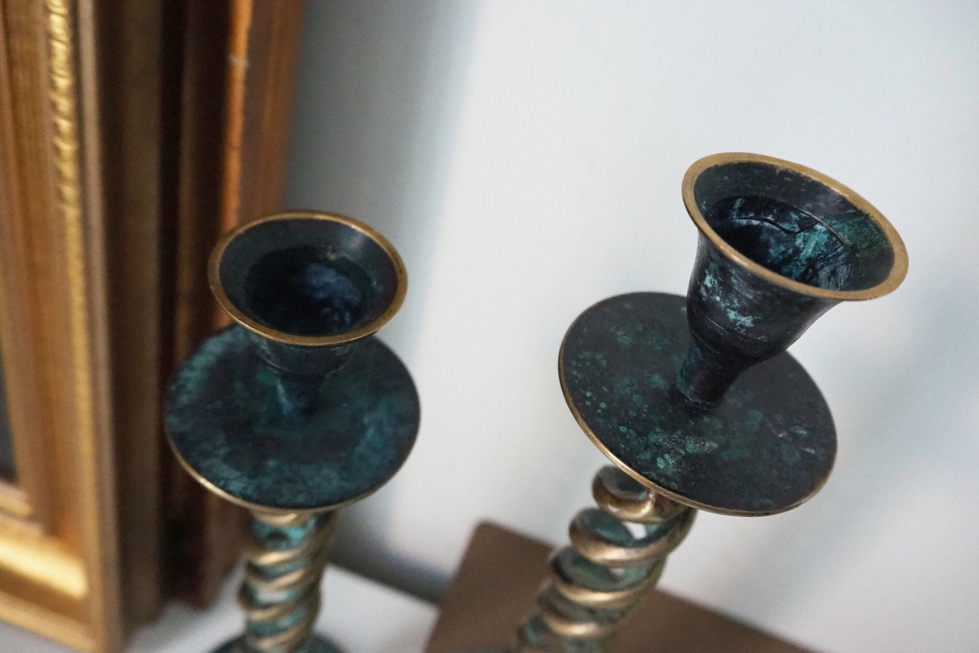 Pair of vintage candlestick holders | Twisted candlestick holders | Tall brass candlestick holders | Matching candlestick holders