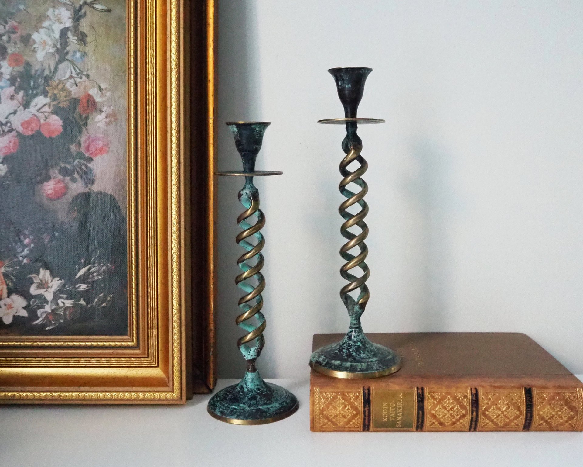Pair of vintage candlestick holders | Twisted candlestick holders | Tall brass candlestick holders | Matching candlestick holders