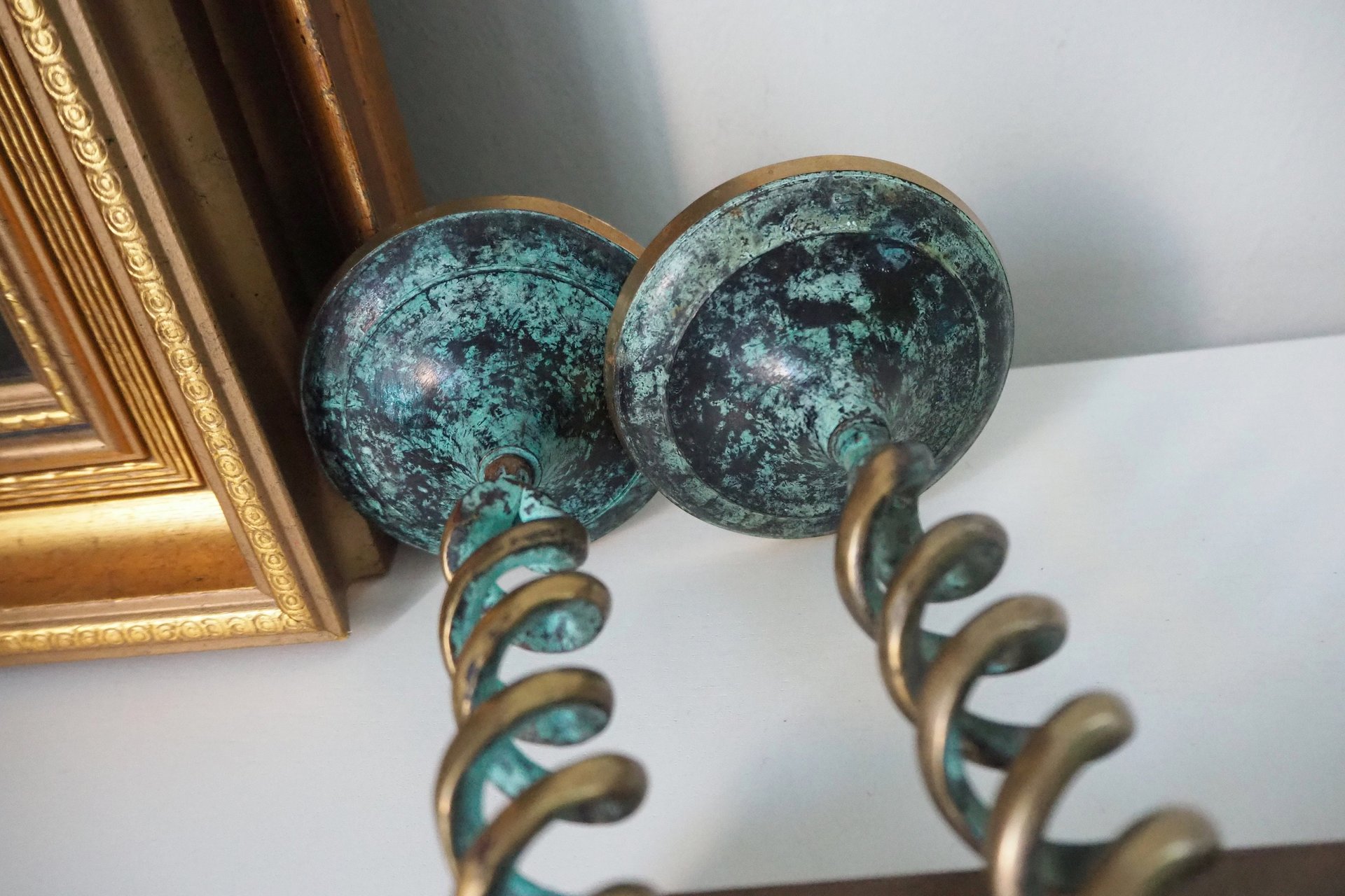 Pair of vintage candlestick holders | Twisted candlestick holders | Tall brass candlestick holders | Matching candlestick holders