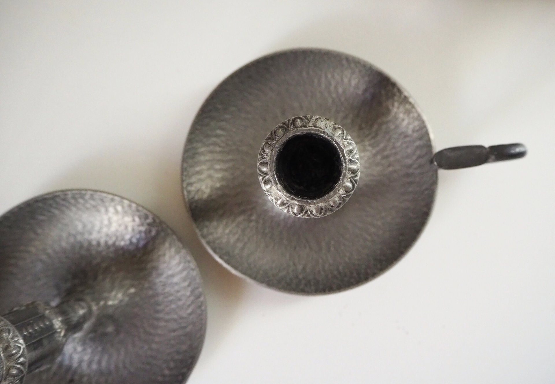 Set of two vintage candlestick holders | Norsk Tinn pewter candlestick holders | Norwegian chamber style candle holders