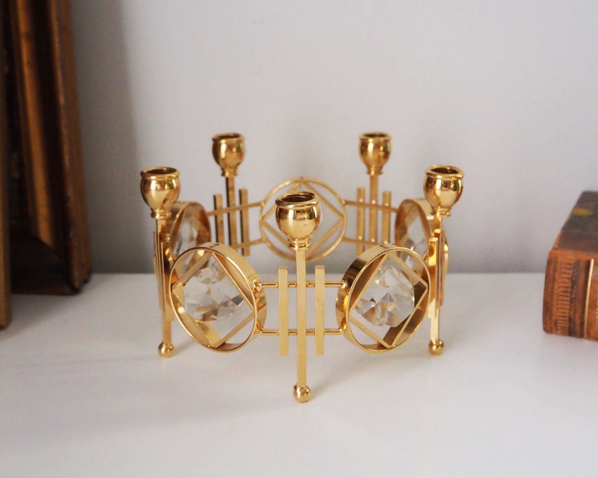 Vintage crystal candelabrum | Round vintage candelabra | Gold plated candelabra | Vintage candelabra with crystals