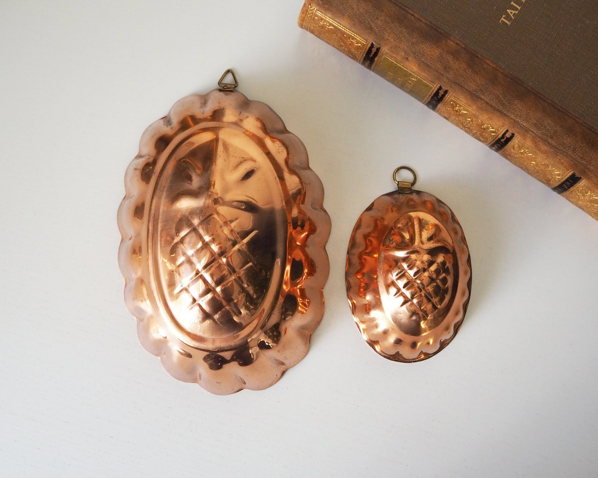 Vintage copper molds | Copper pineapple molds | Set of two vintage copper baking tins | Vintage copper baking tins