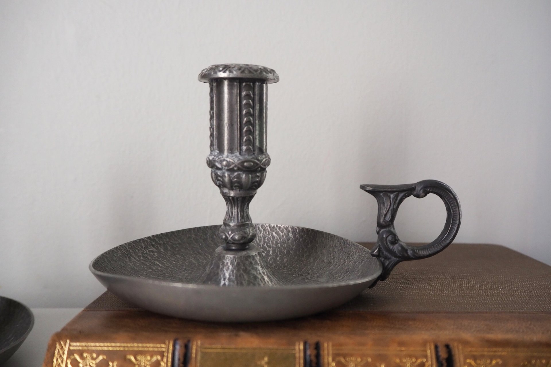 Set of two vintage candlestick holders | Norsk Tinn pewter candlestick holders | Norwegian chamber style candle holders