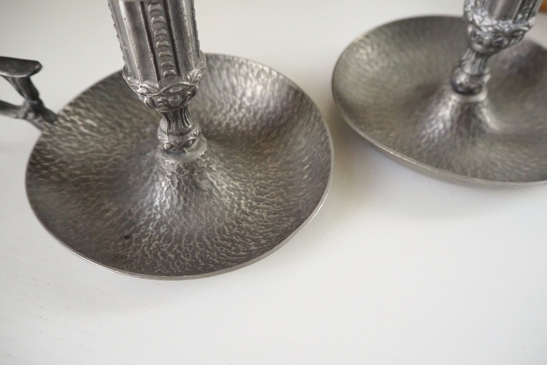 Set of two vintage candlestick holders | Norsk Tinn pewter candlestick holders | Norwegian chamber style candle holders