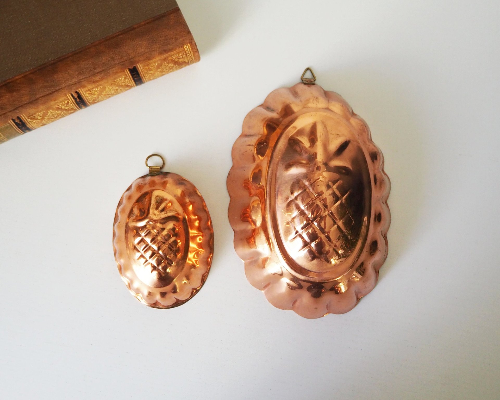 Vintage copper molds | Copper pineapple molds | Set of two vintage copper baking tins | Vintage copper baking tins