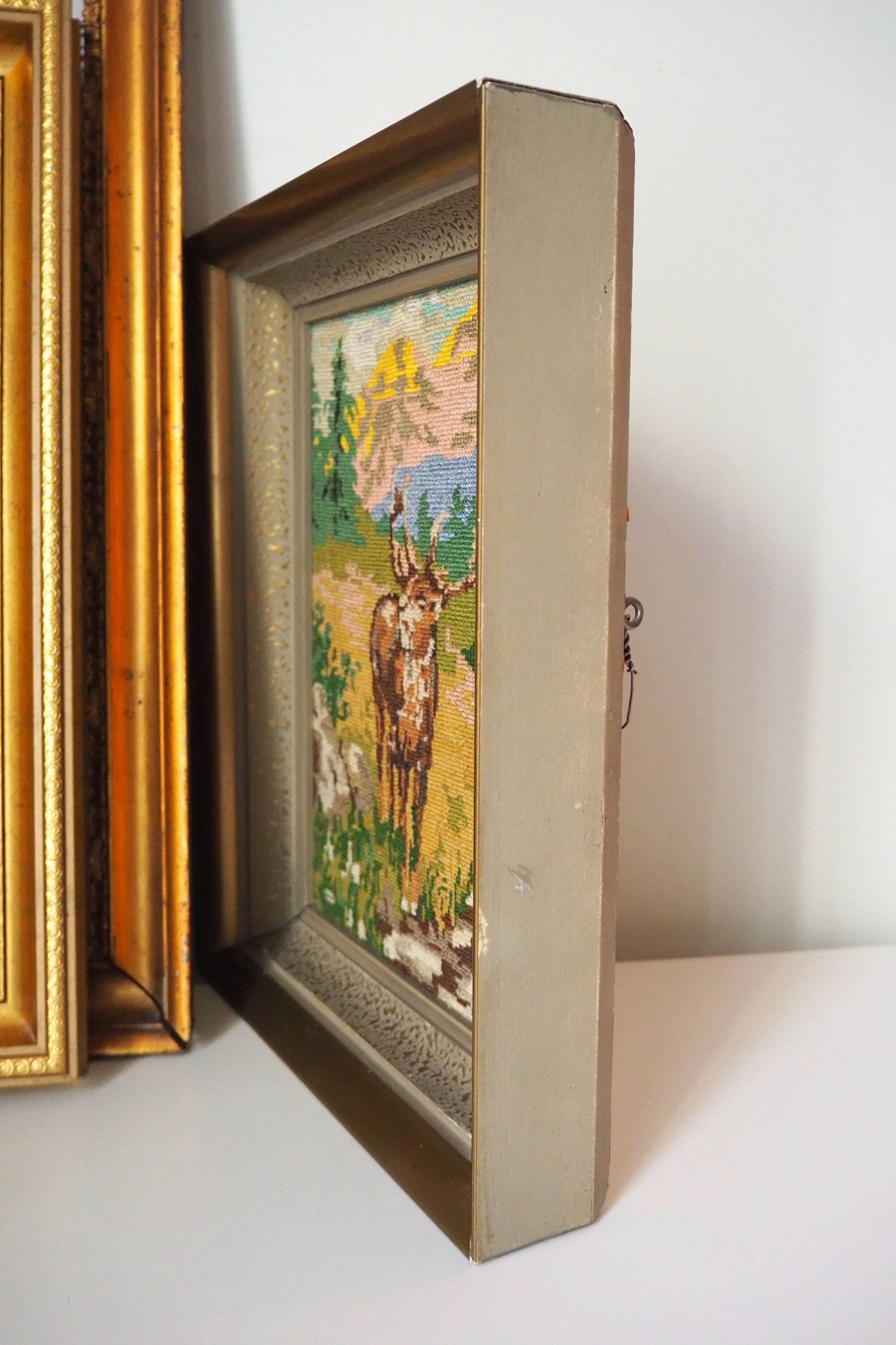 Vintage needlepoint wall art | Deer needlepoint | Scandinavian wall art | Needlepoint wall hanging | Scenery wall art