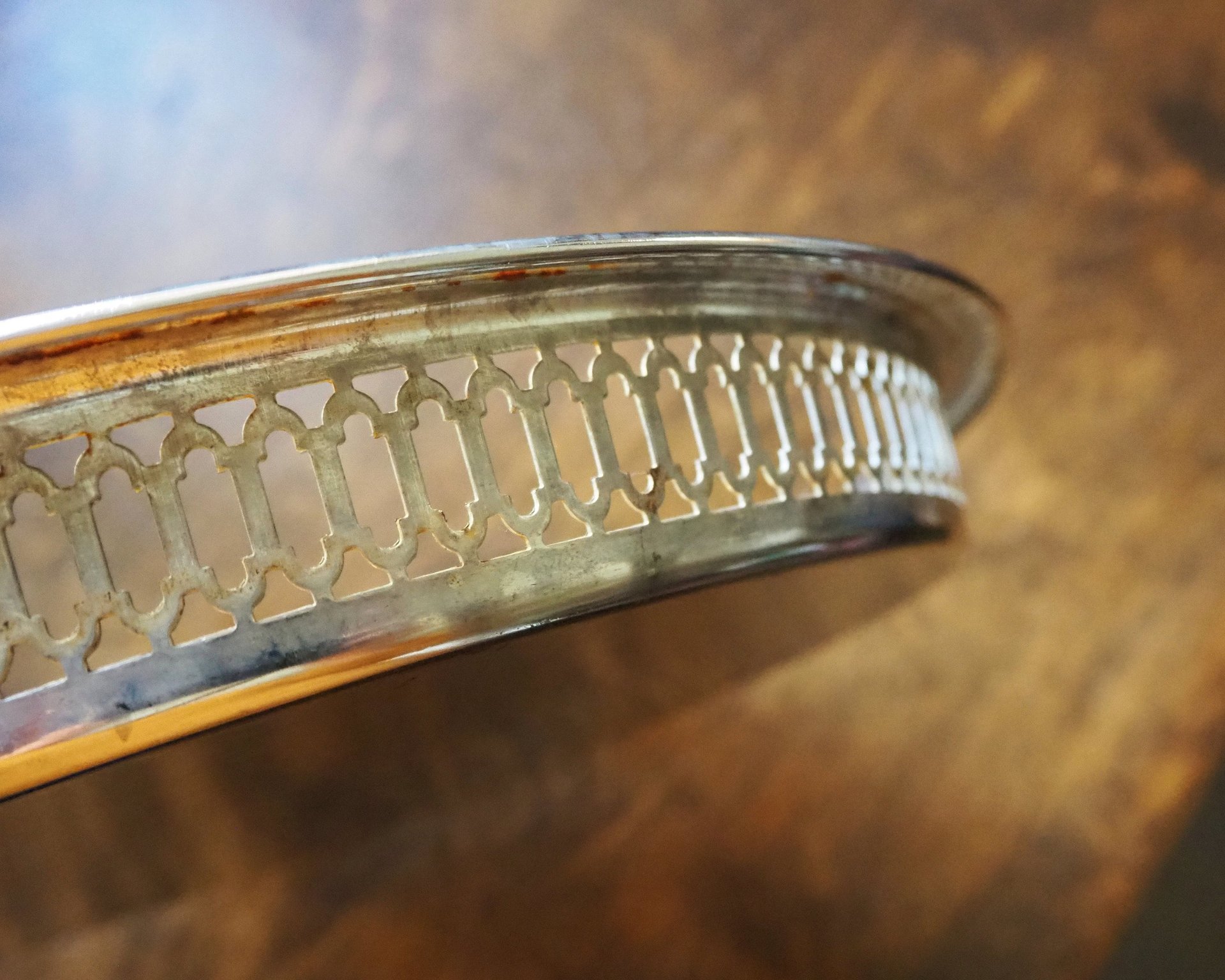 Vintage silver plated tray | Vintage tray with a raised edge | Silver plated serving tray with a cutout rim | Vintage decorative tray