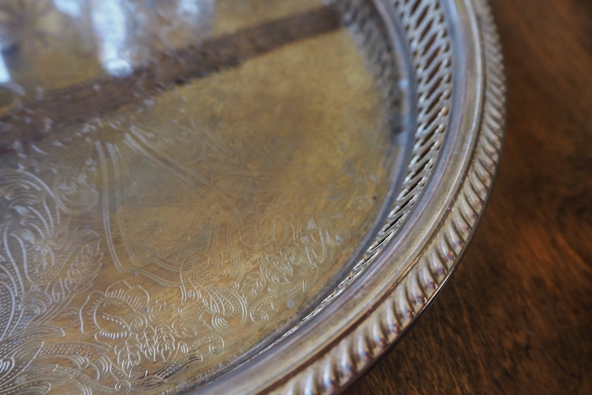 Vintage silver plated tray | Vintage tray with a raised edge | Silver plated serving tray with a cutout rim | Vintage decorative tray