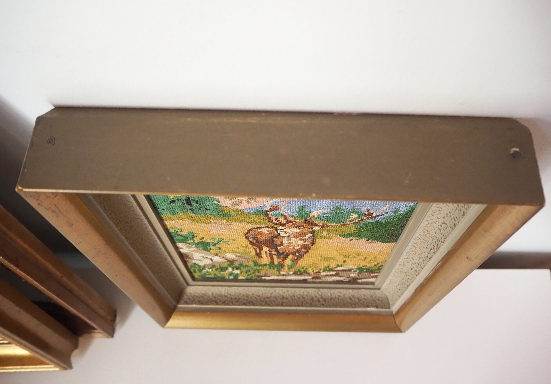 Vintage needlepoint wall art | Deer needlepoint | Scandinavian wall art | Needlepoint wall hanging | Scenery wall art