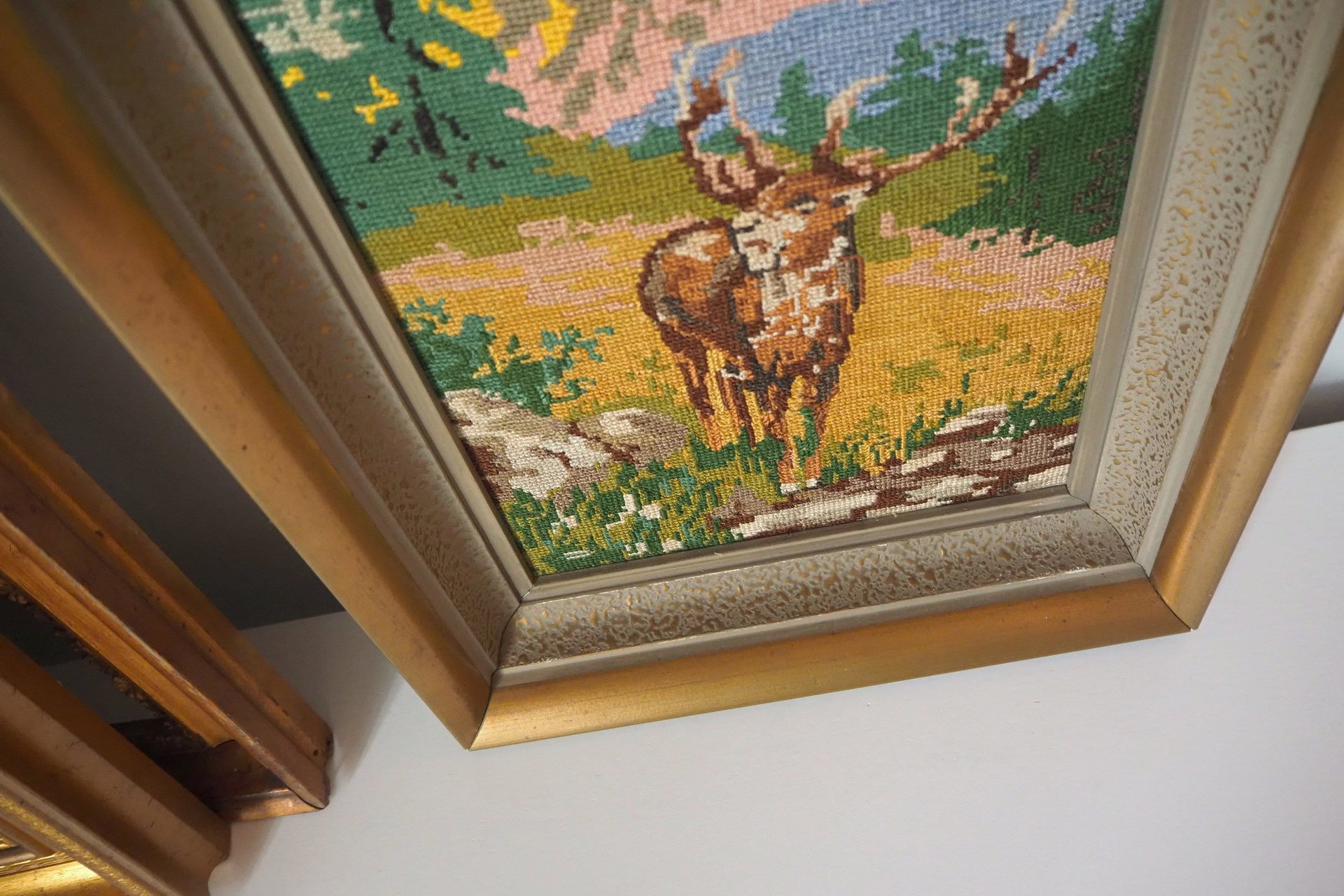 Vintage needlepoint wall art | Deer needlepoint | Scandinavian wall art | Needlepoint wall hanging | Scenery wall art