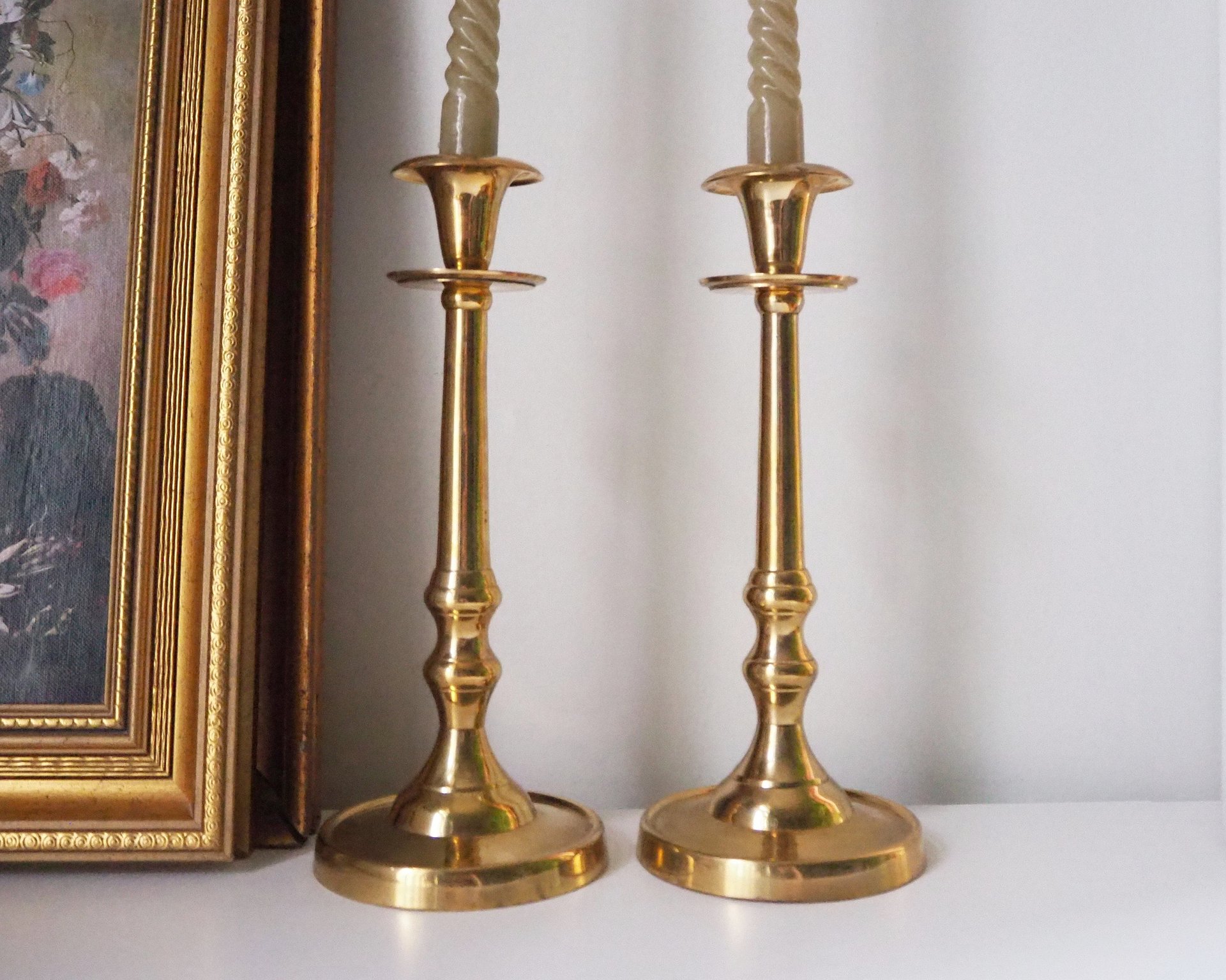 Pair of vintage candlestick holders | Brass candlestick holders | Tall brass candlestick holders