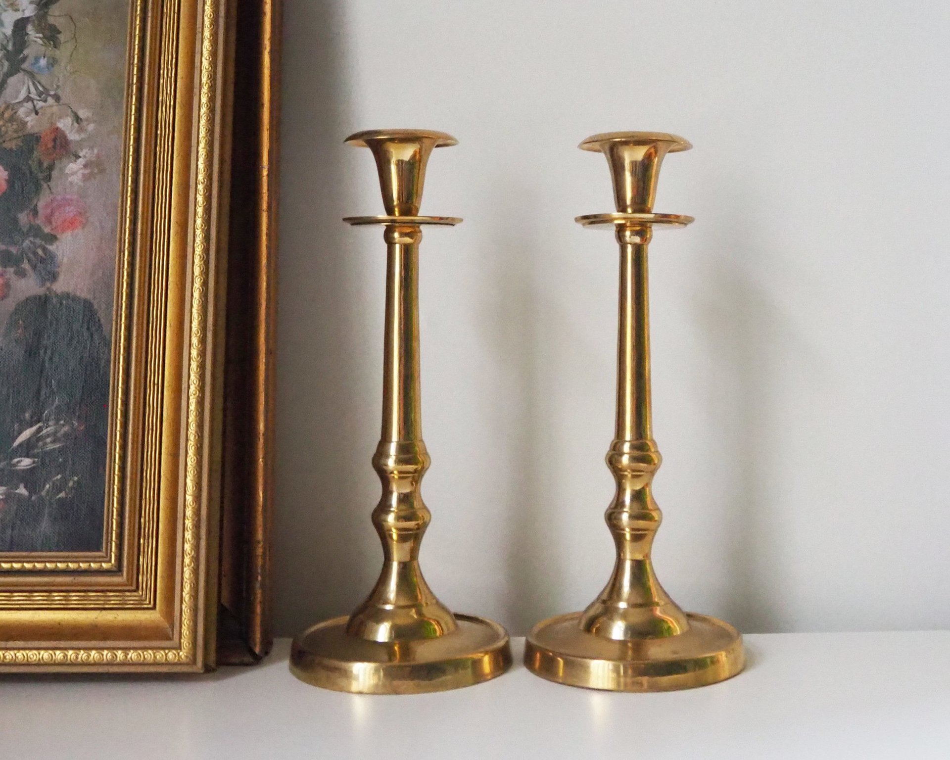 Pair of vintage candlestick holders | Brass candlestick holders | Tall brass candlestick holders