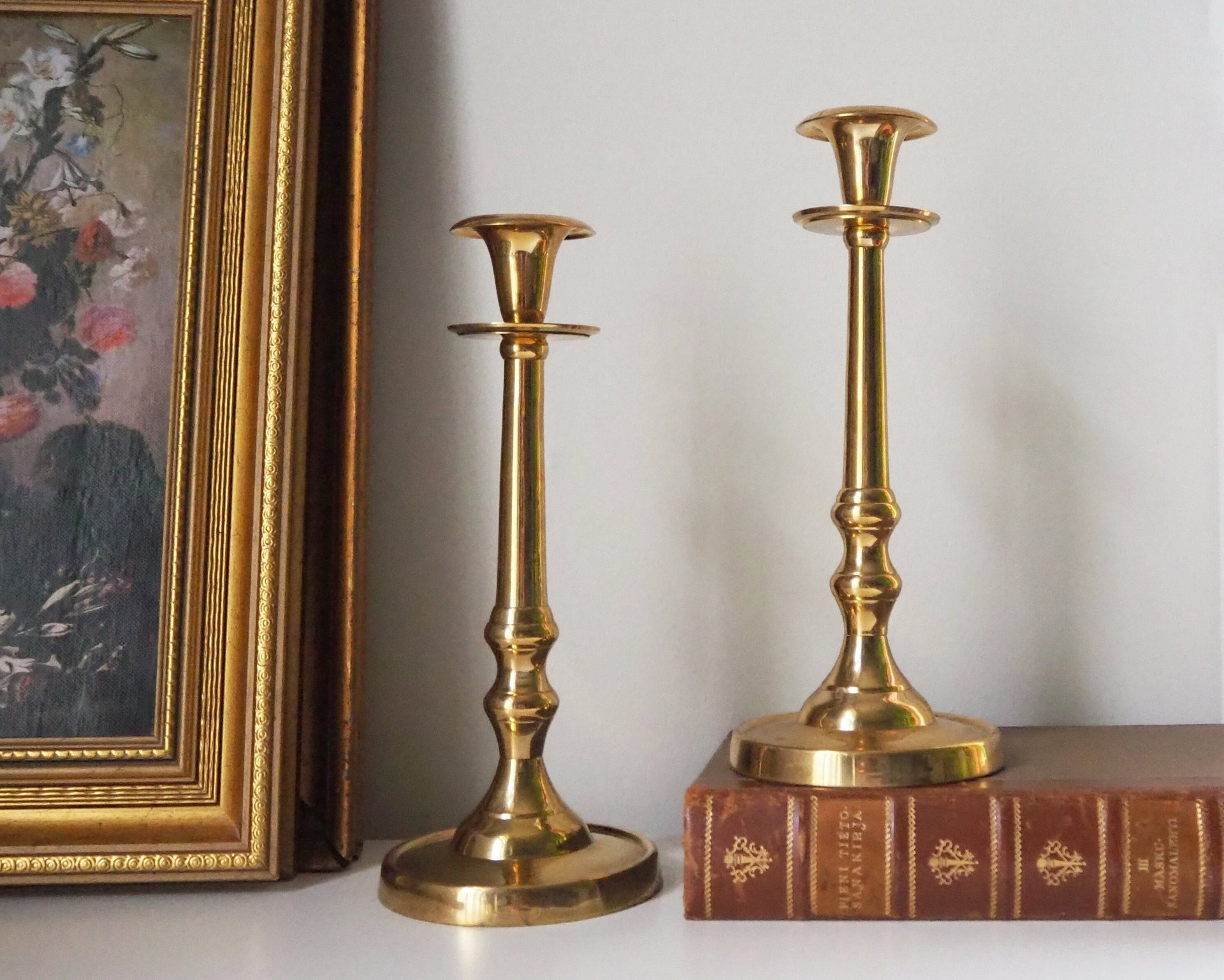 Pair of vintage candlestick holders | Brass candlestick holders | Tall brass candlestick holders