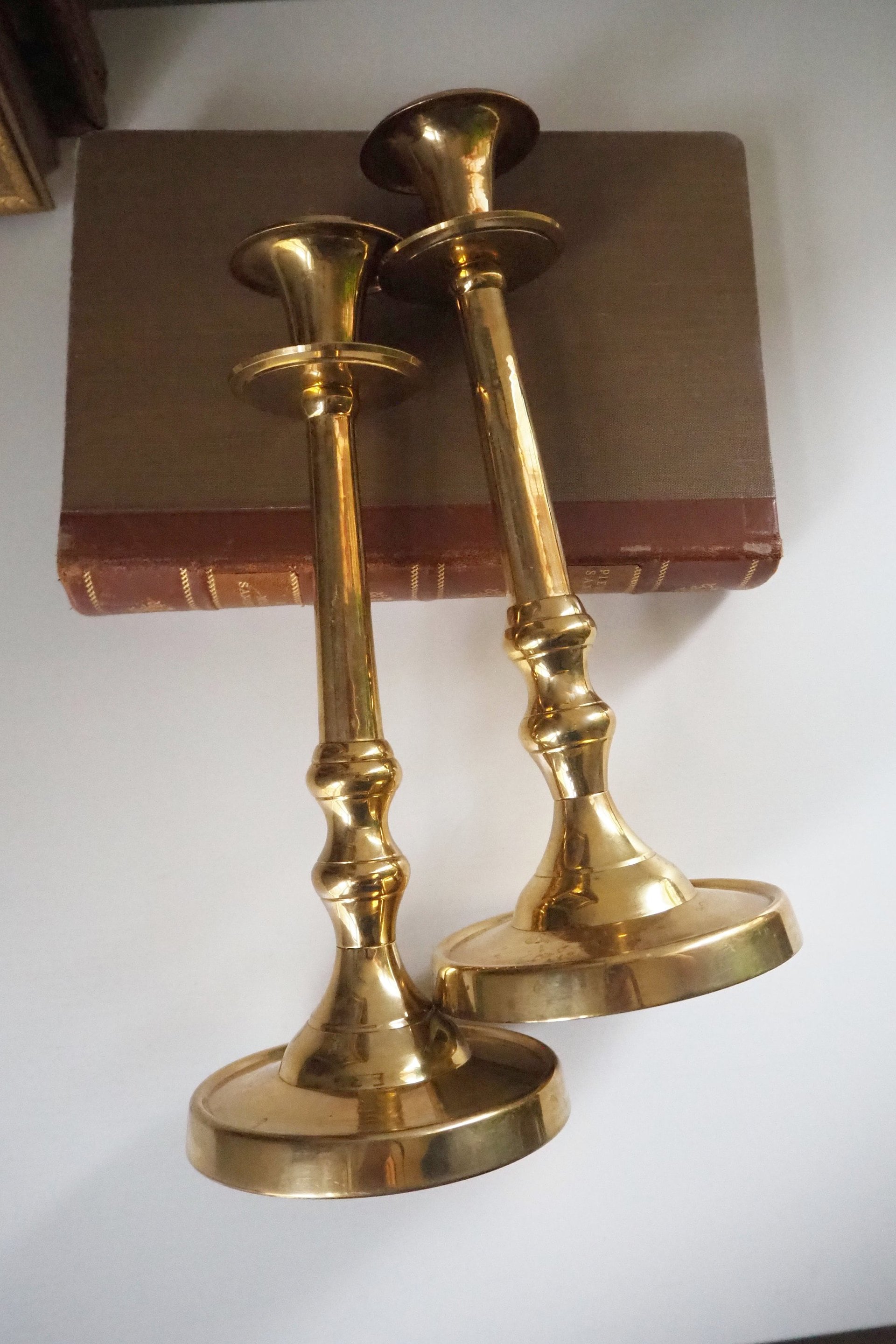 Pair of vintage candlestick holders | Brass candlestick holders | Tall brass candlestick holders