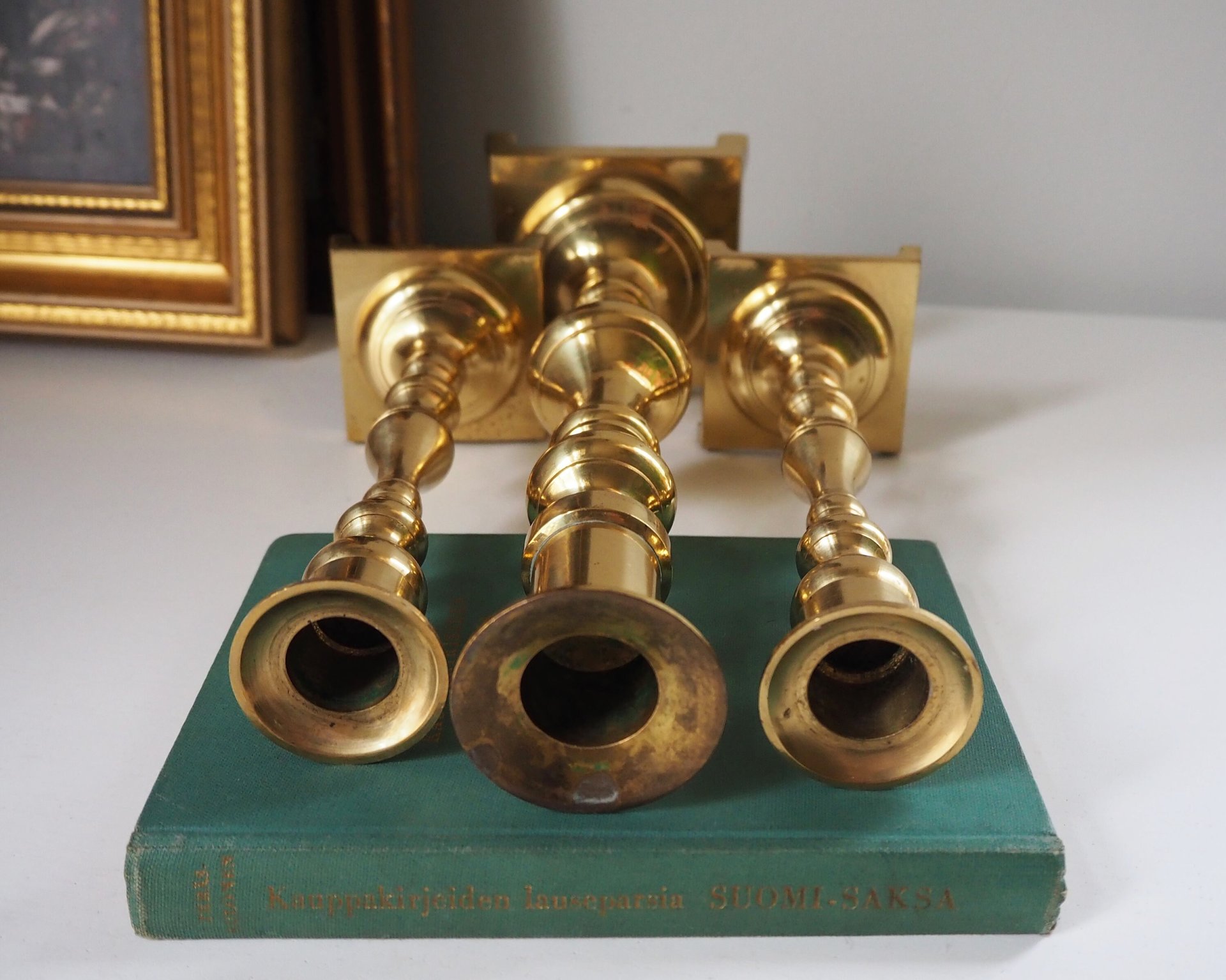 Vintage candlestick holder set | Candlestick holders | Vintage brass candlestick holders and candle snuffer | Made in Japan