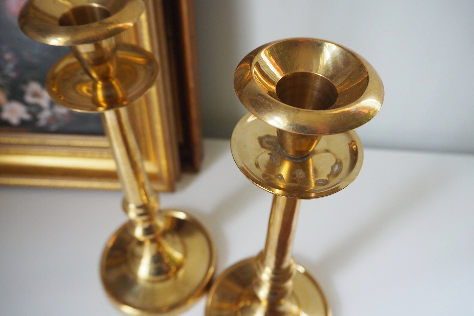Pair of vintage candlestick holders | Brass candlestick holders | Tall brass candlestick holders