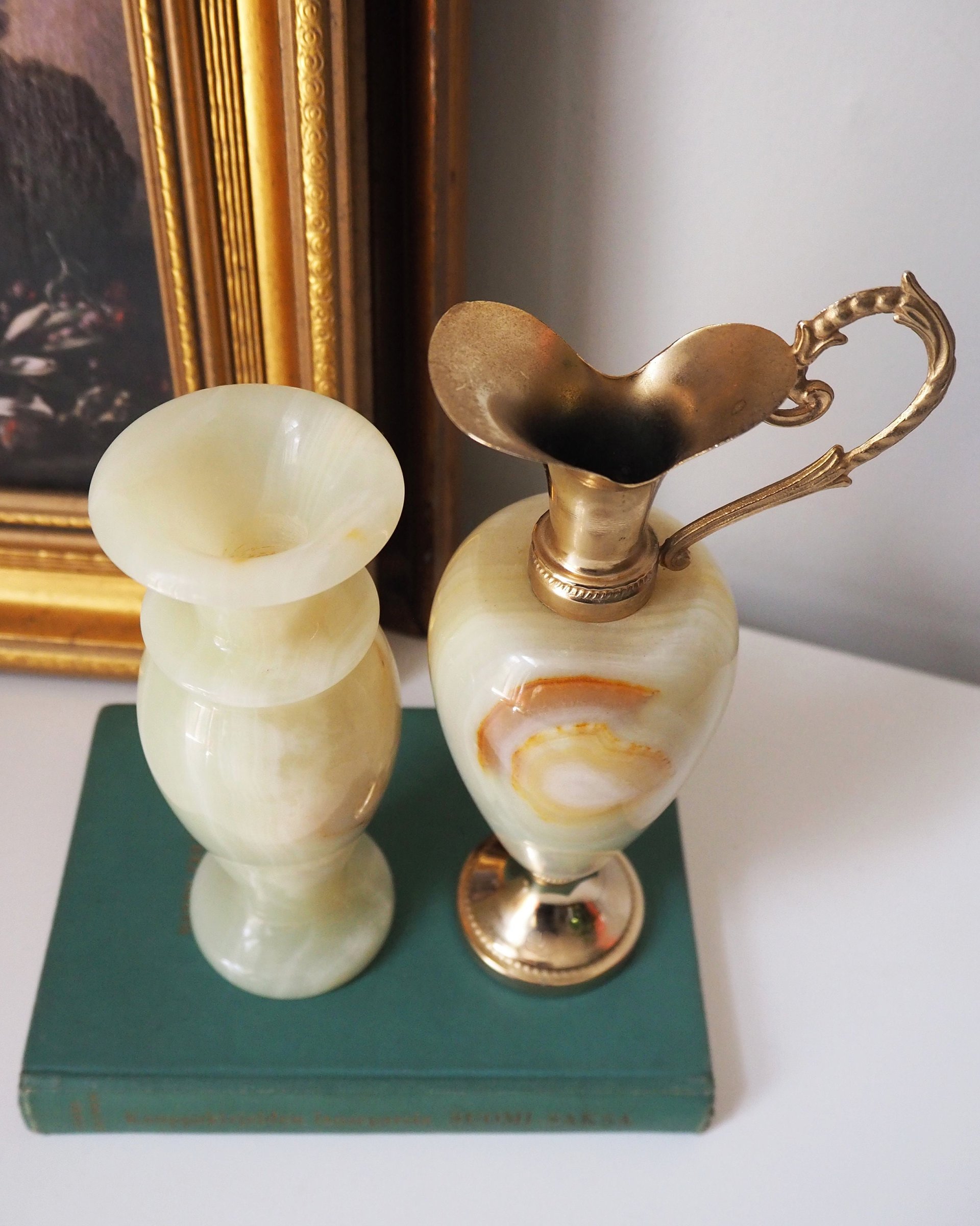 Set of two vintage vases | Onyx vase and pitcher | Vintage bud vase | Vintage single flower vases | Vintage marble vases | Made in Italy