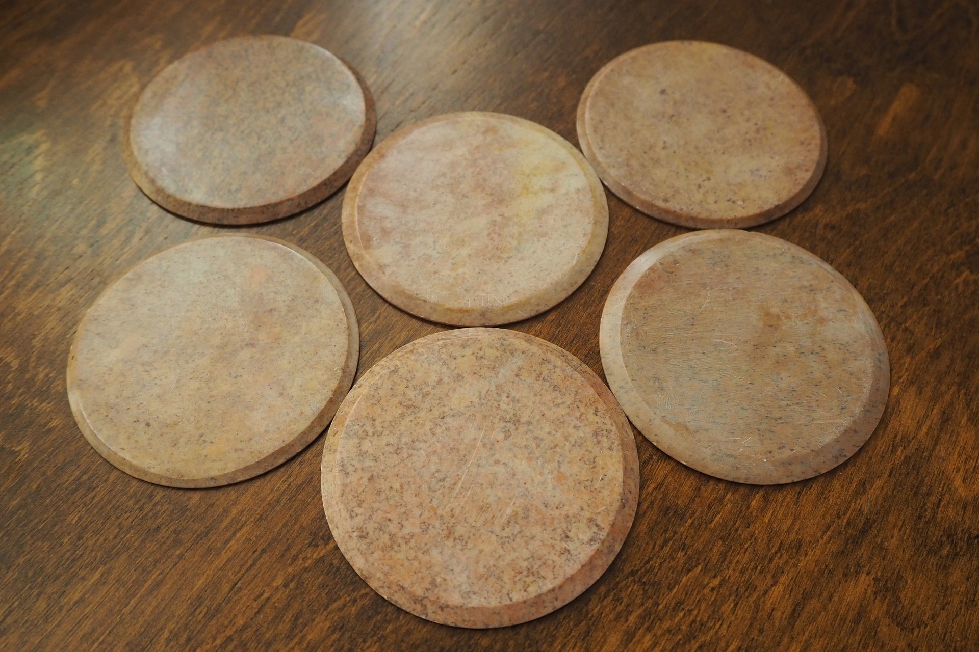 Vintage coasters | Set of six stone coasters with mother of pearl inlays | Vintage stone coaster set | Floral coasters | Marble coasters