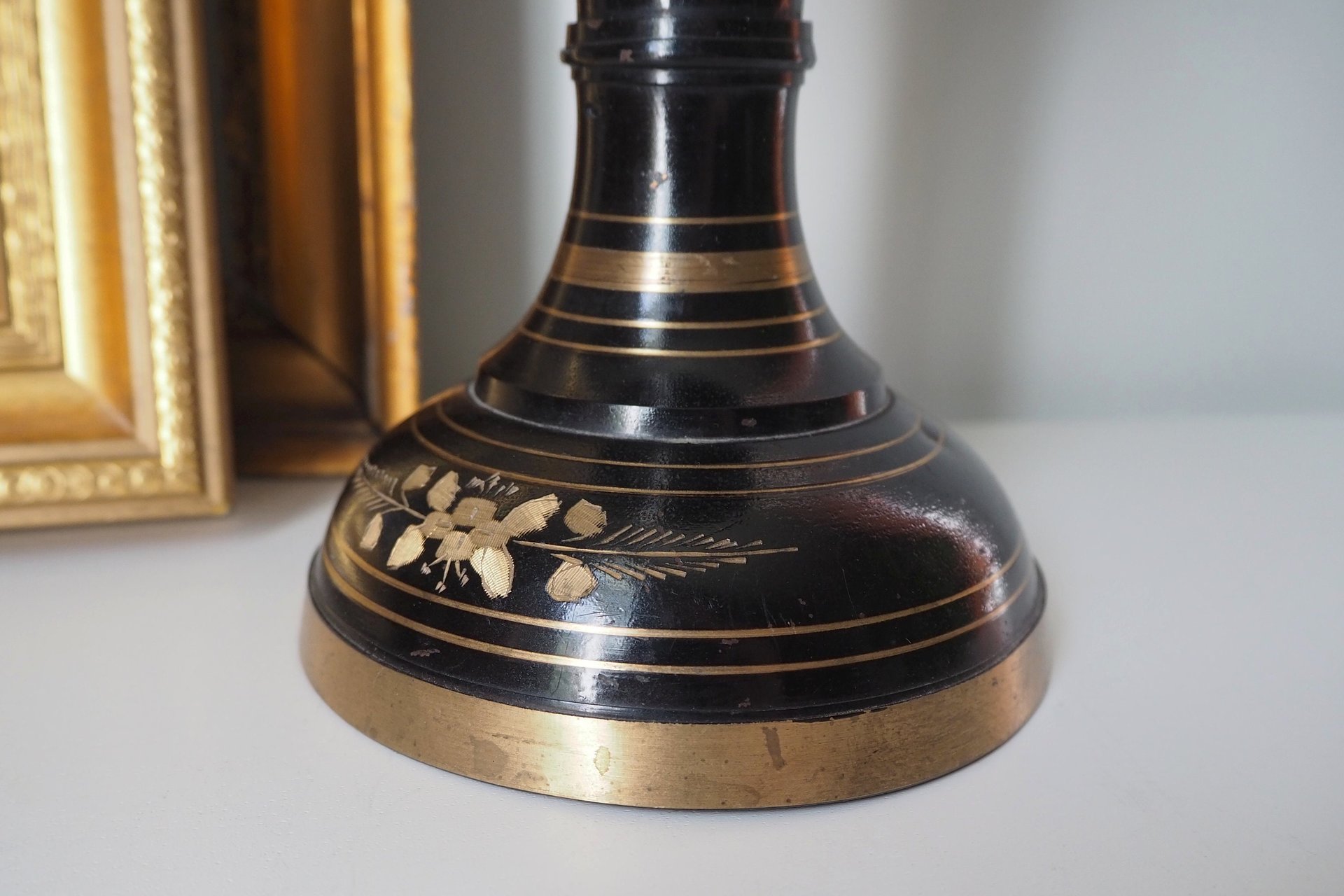 Vintage brass vase | Large vintage vase | Black brass vase | Etched floral brass vase black