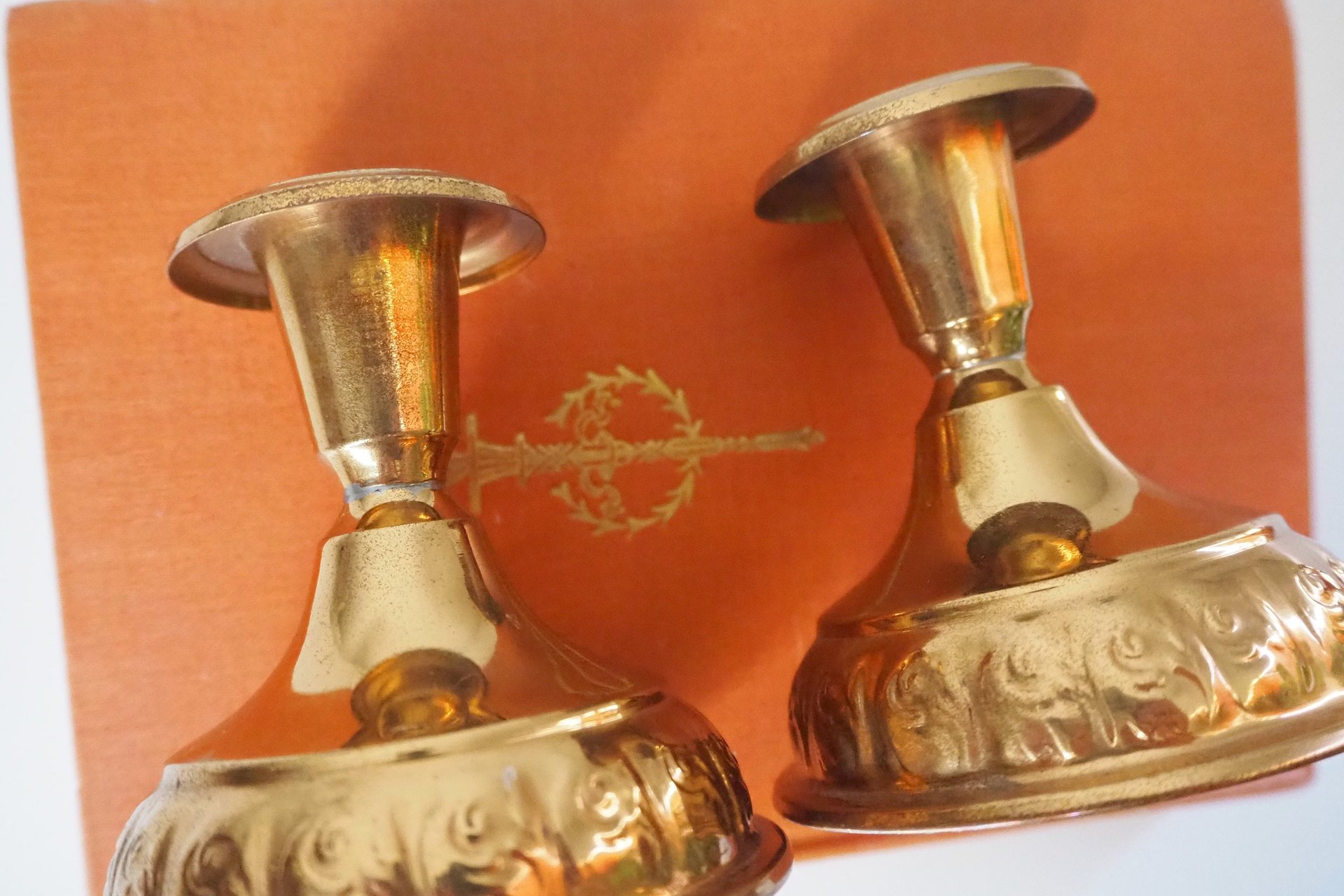 Pair of vintage candlestick holders | Gold plated candlestick holders | Simple candlestick holders