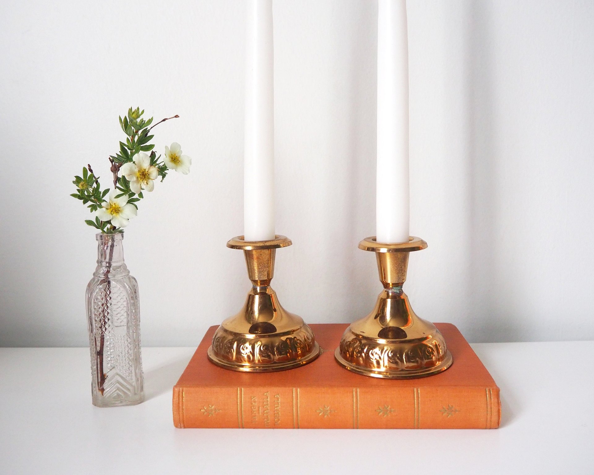 Pair of vintage candlestick holders | Gold plated candlestick holders | Simple candlestick holders