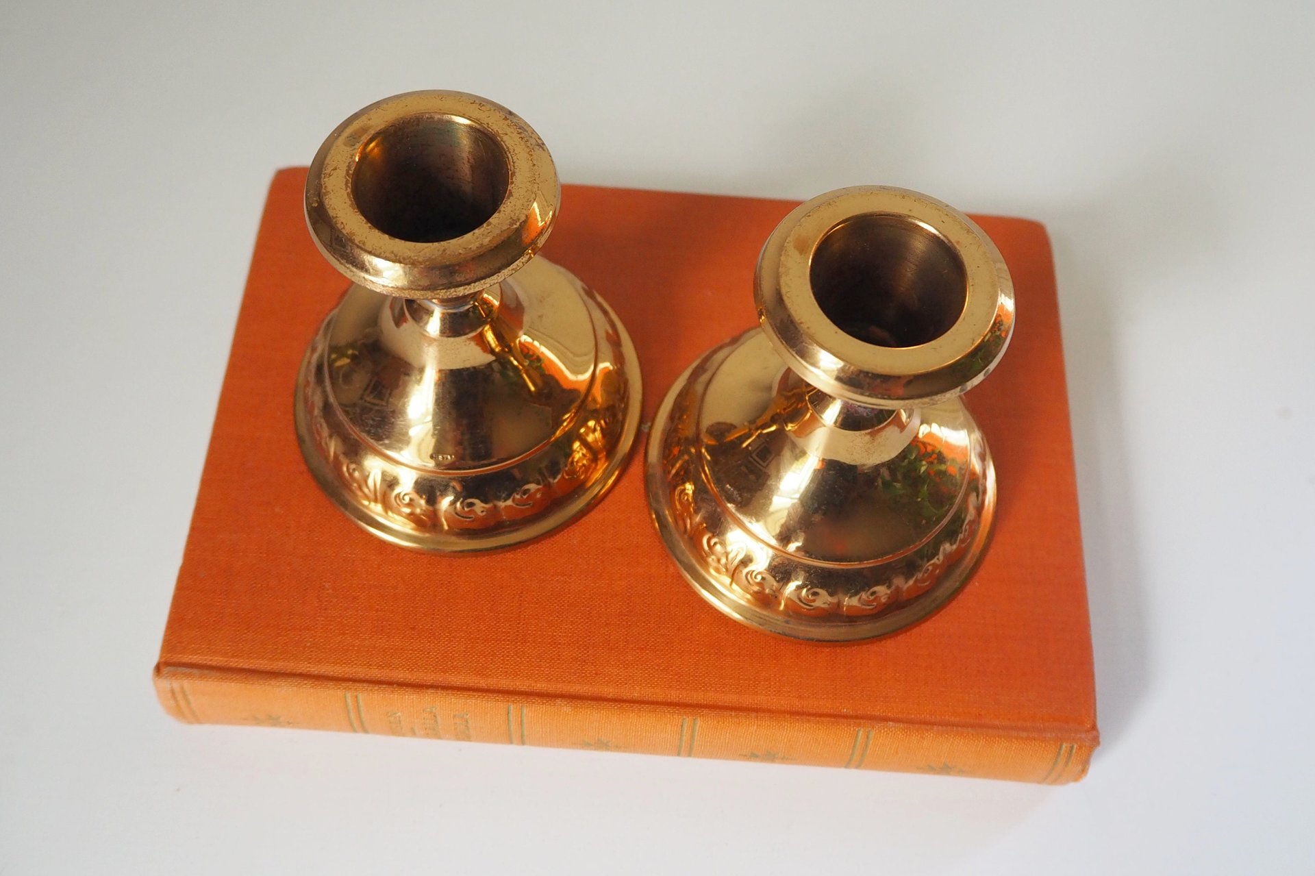 Pair of vintage candlestick holders | Gold plated candlestick holders | Simple candlestick holders