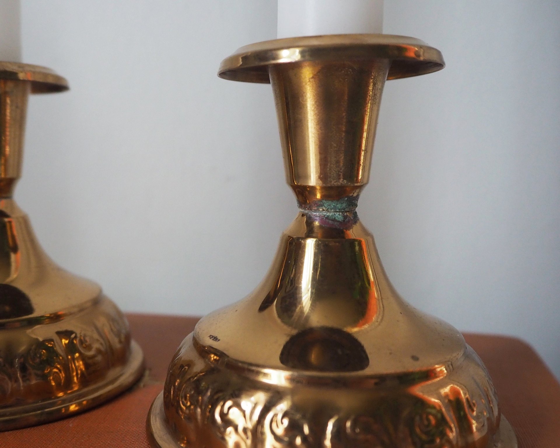 Pair of vintage candlestick holders | Gold plated candlestick holders | Simple candlestick holders