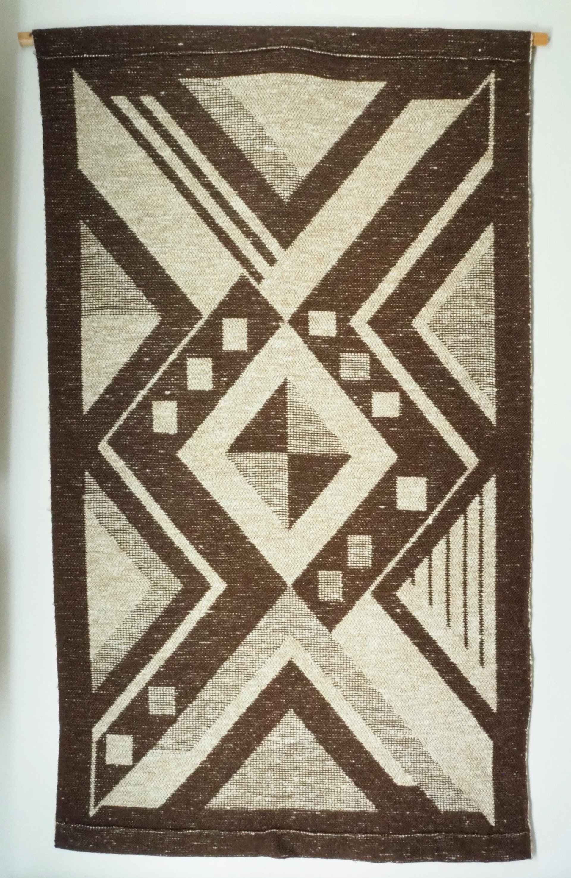 Vintage wall hanging | Large wall hanging | Scandinavian woven textile | Brown and beige wall hanging | Geometric wall hanging