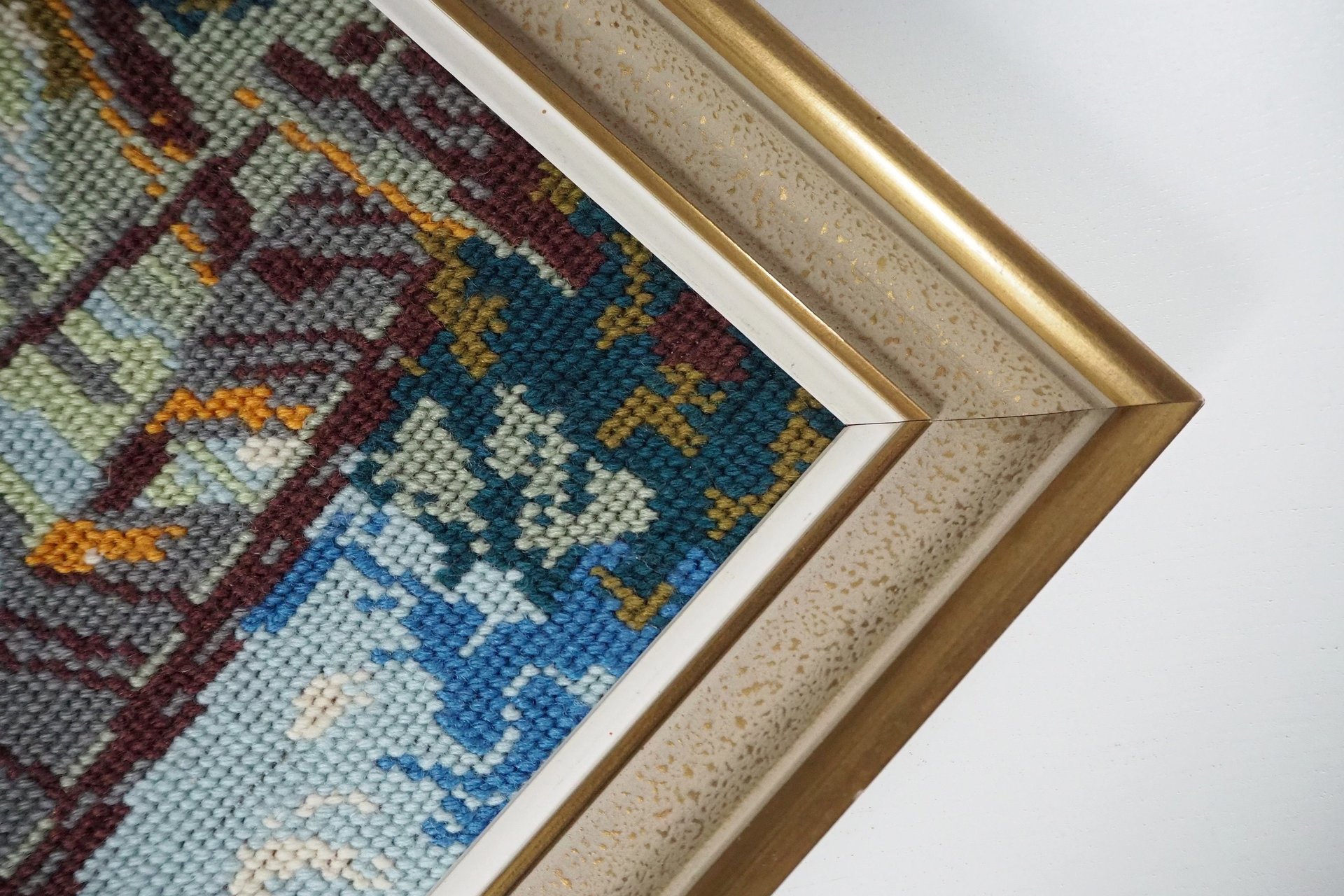 Vintage needlepoint wall art | Guardian angel needlepoint | Scandinavian wall art | Needlepoint wall hanging | Wool needlepoint