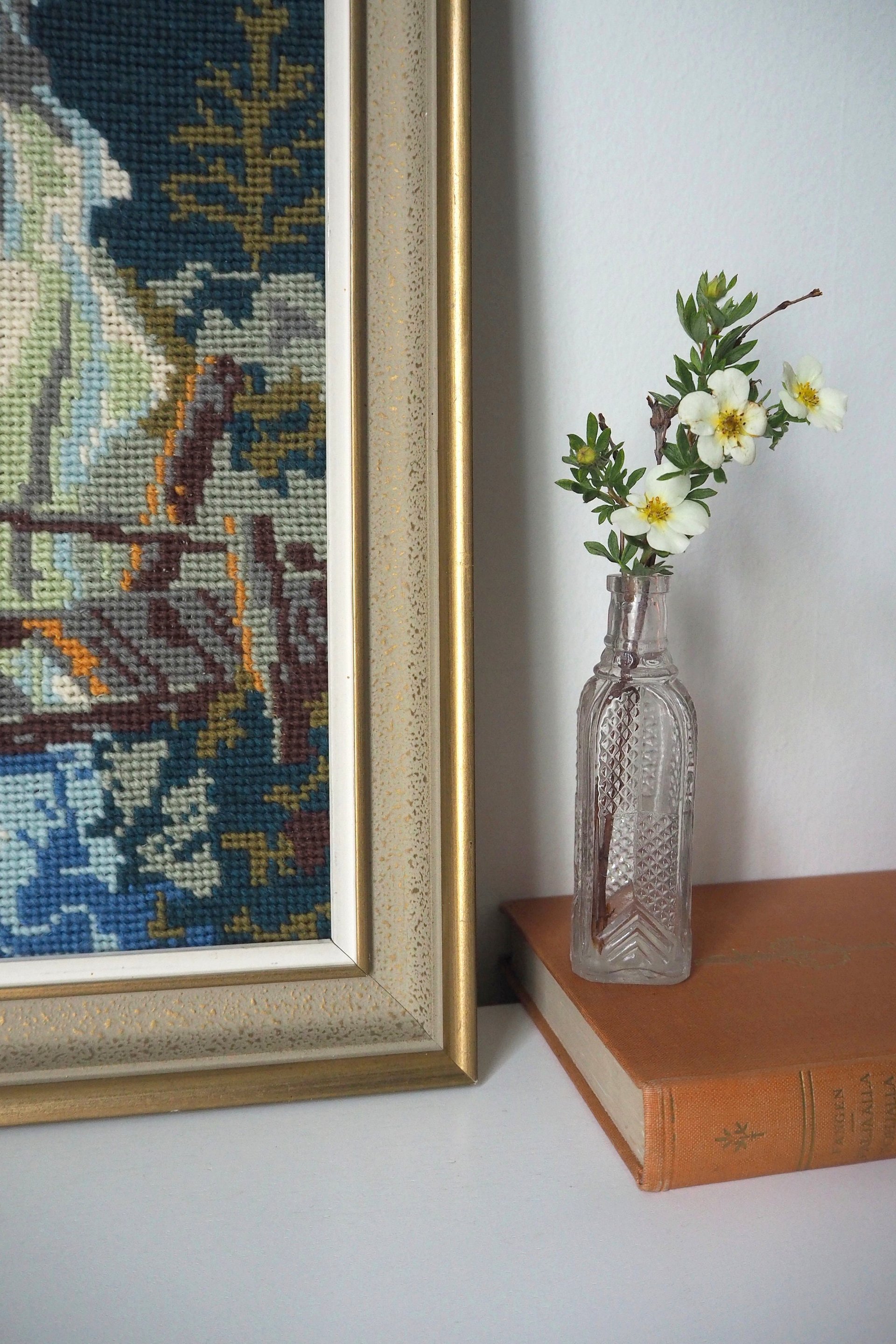 Vintage needlepoint wall art | Guardian angel needlepoint | Scandinavian wall art | Needlepoint wall hanging | Wool needlepoint