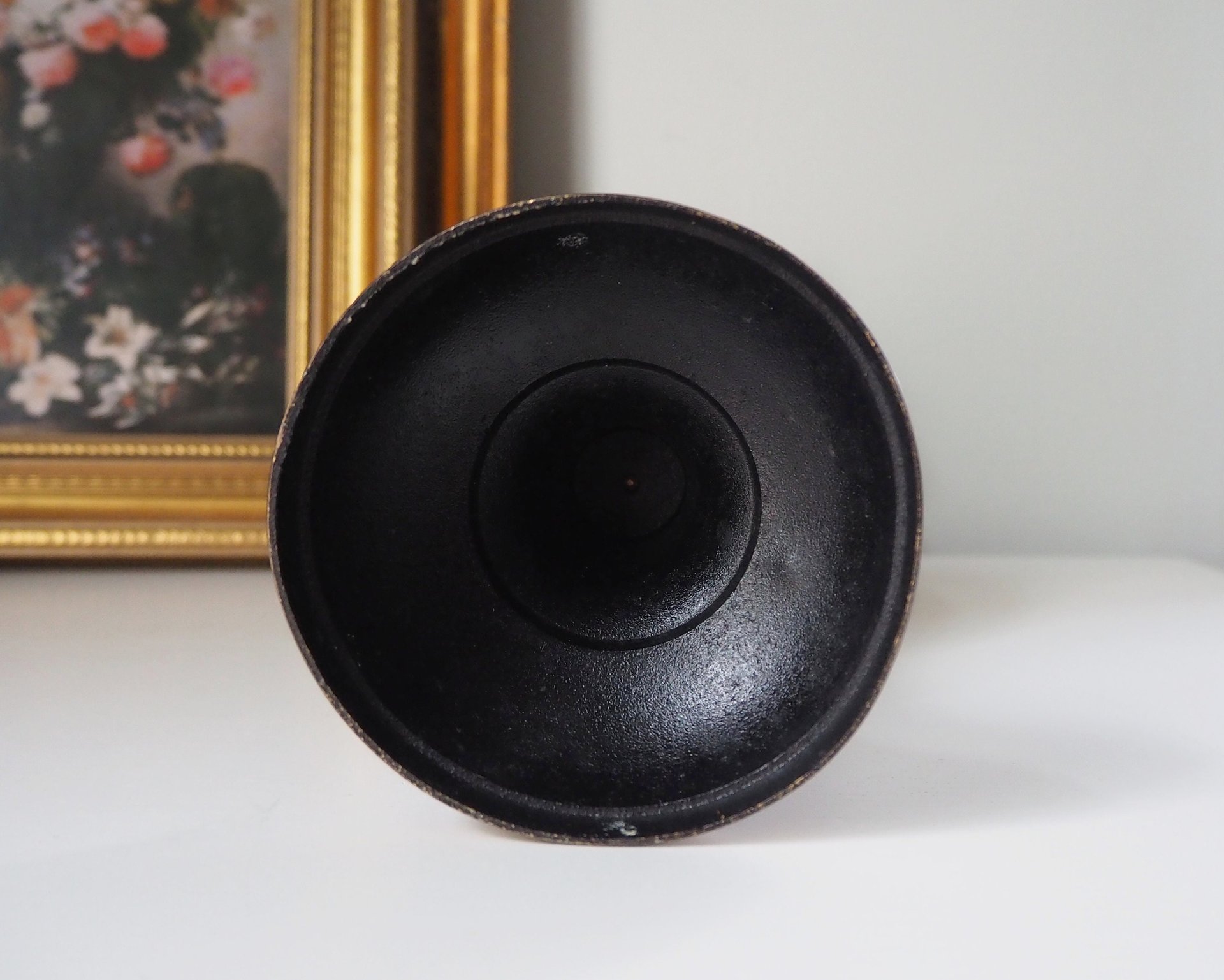 Vintage brass vase | Large vintage vase | Black brass vase | Etched floral brass vase black