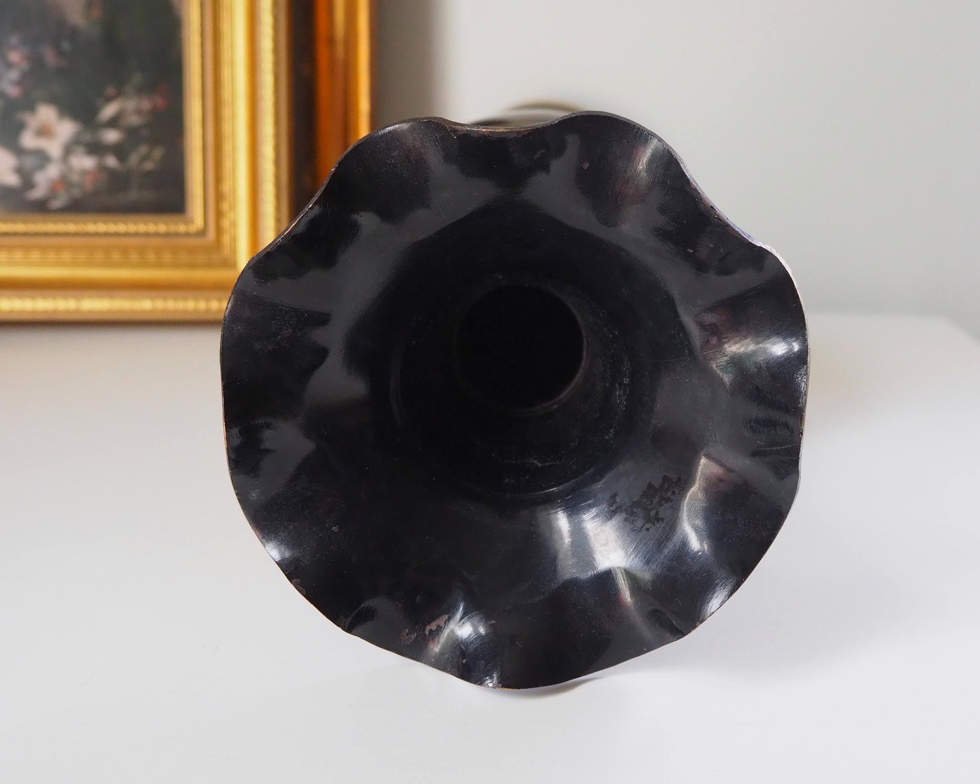 Vintage brass vase | Large vintage vase | Black brass vase | Etched floral brass vase black