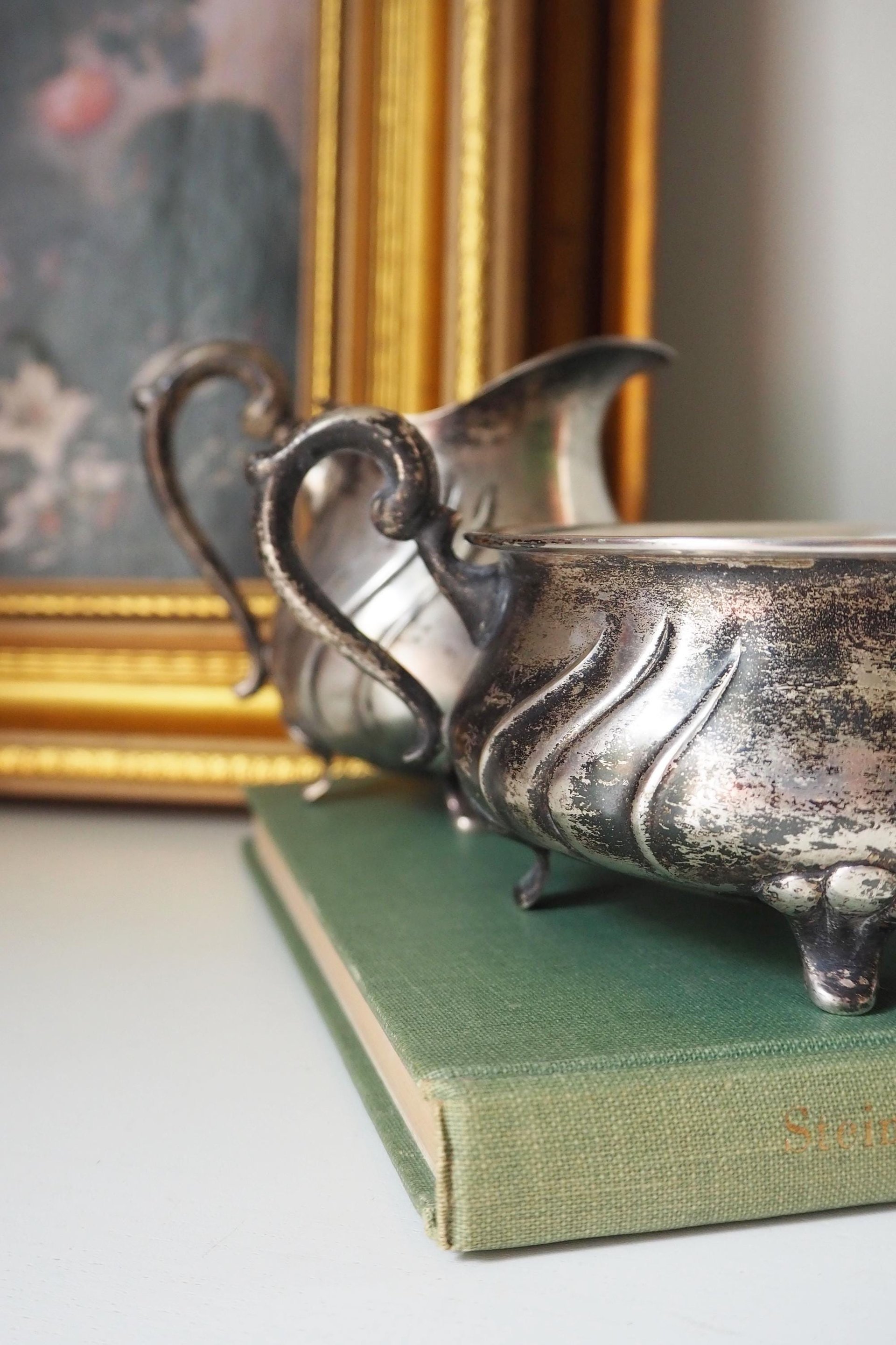 Vintage alpacca creamer and sugar bowl set | Vintage alpacca silver creamer and sugar set | Vintage creamer and sugar bowl set