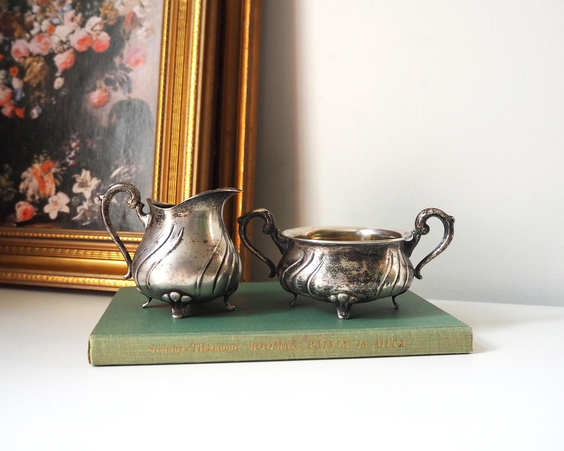 Vintage alpacca creamer and sugar bowl set | Vintage alpacca silver creamer and sugar set | Vintage creamer and sugar bowl set