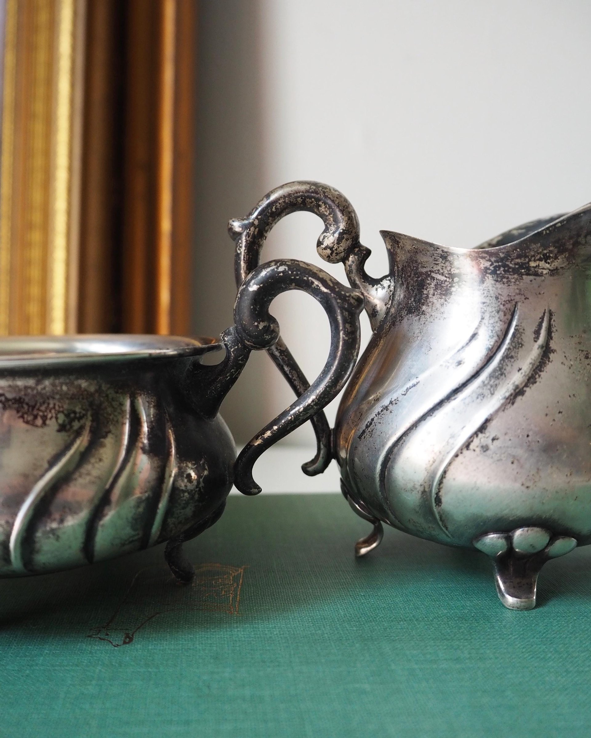 Vintage alpacca creamer and sugar bowl set | Vintage alpacca silver creamer and sugar set | Vintage creamer and sugar bowl set