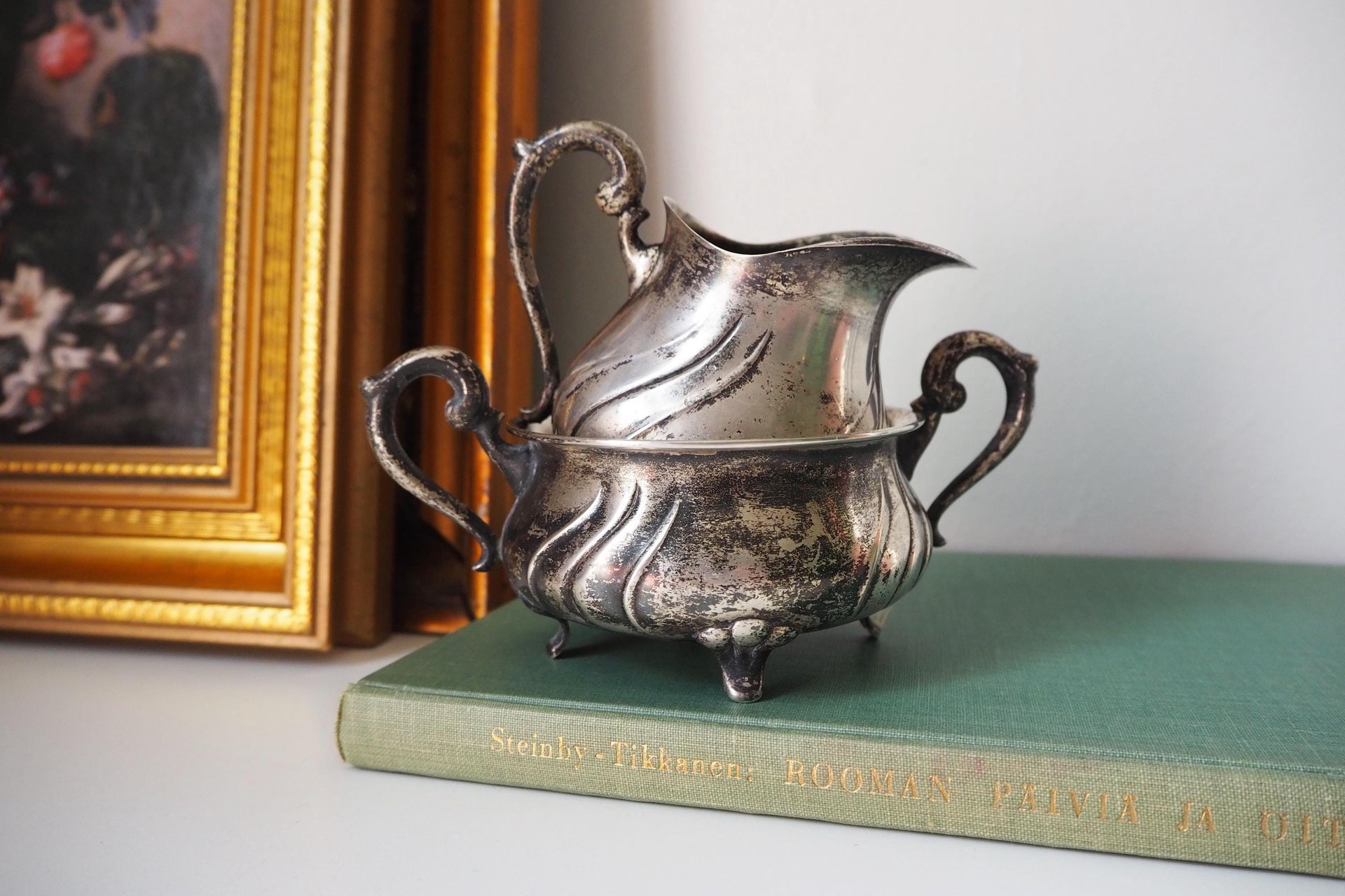 Vintage alpacca creamer and sugar bowl set | Vintage alpacca silver creamer and sugar set | Vintage creamer and sugar bowl set