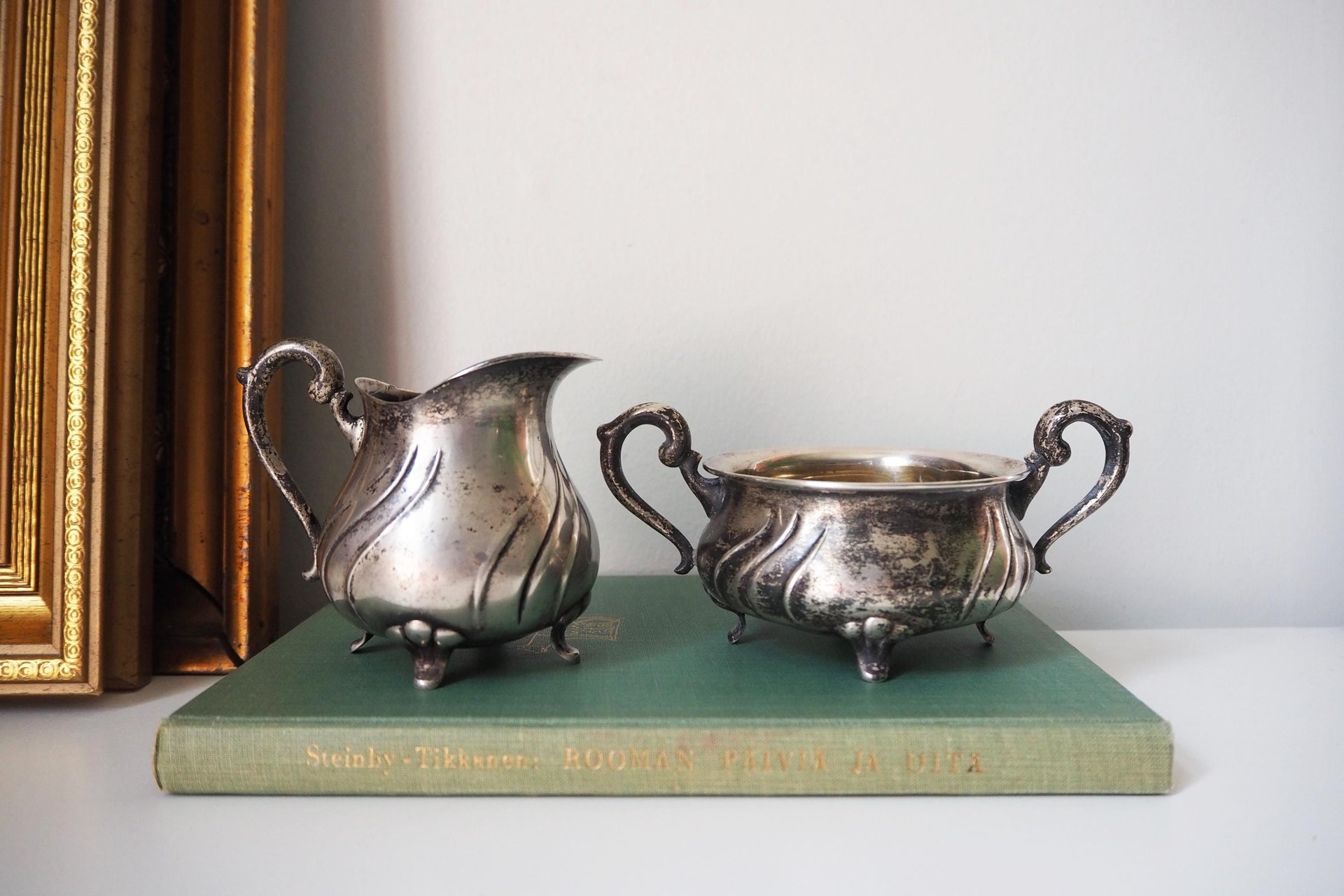 Vintage alpacca creamer and sugar bowl set | Vintage alpacca silver creamer and sugar set | Vintage creamer and sugar bowl set