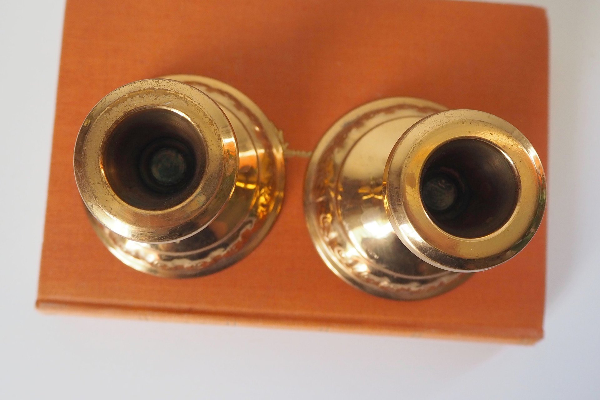 Pair of vintage candlestick holders | Gold plated candlestick holders | Simple candlestick holders