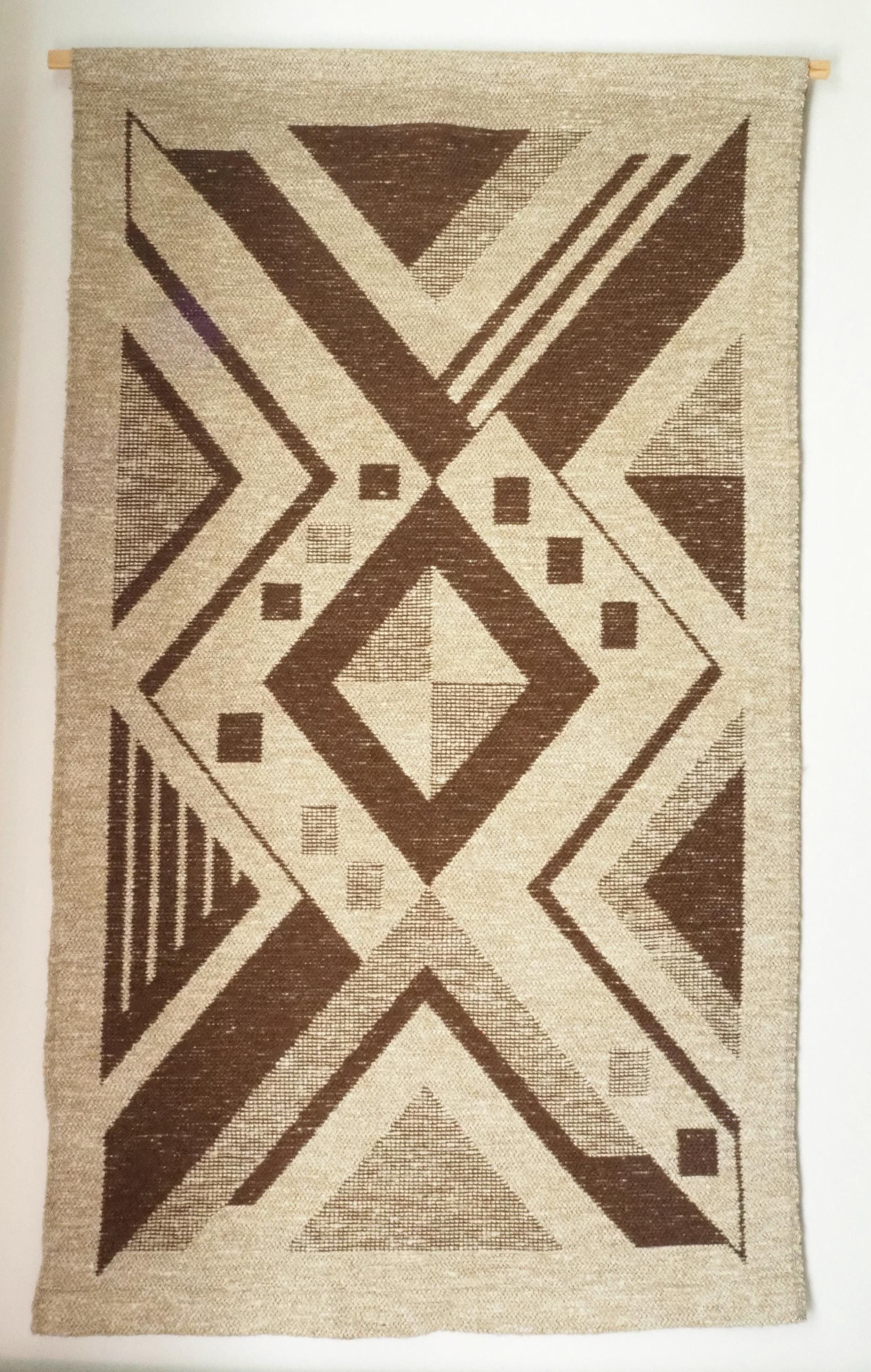 Vintage wall hanging | Large wall hanging | Scandinavian woven textile | Brown and beige wall hanging | Geometric wall hanging
