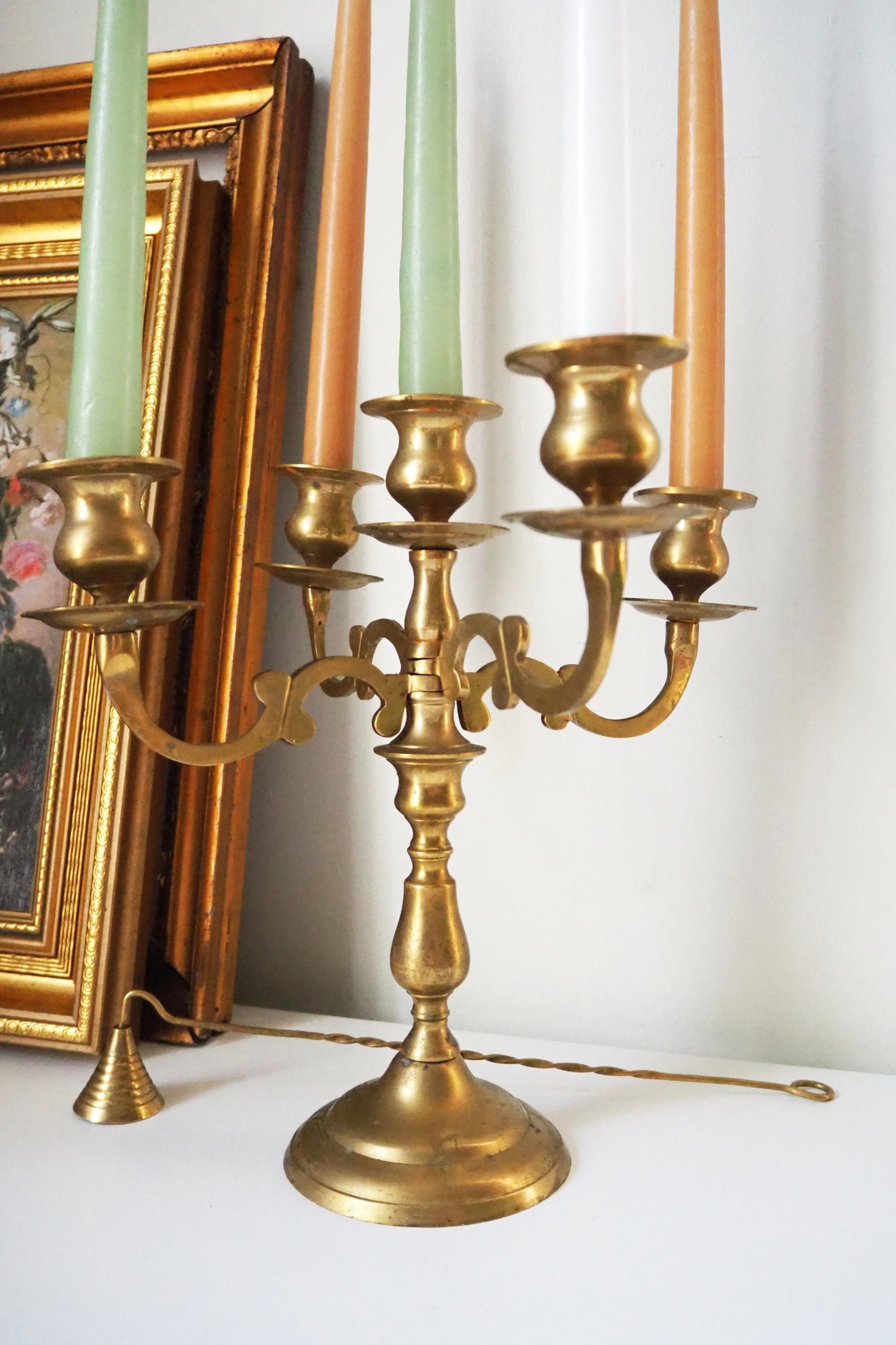 Vintage five arm candelabra | Brass candelabra | Five arm candlestick holder | Vintage candelabrum | Brass candelabrum set | Candle snuffer