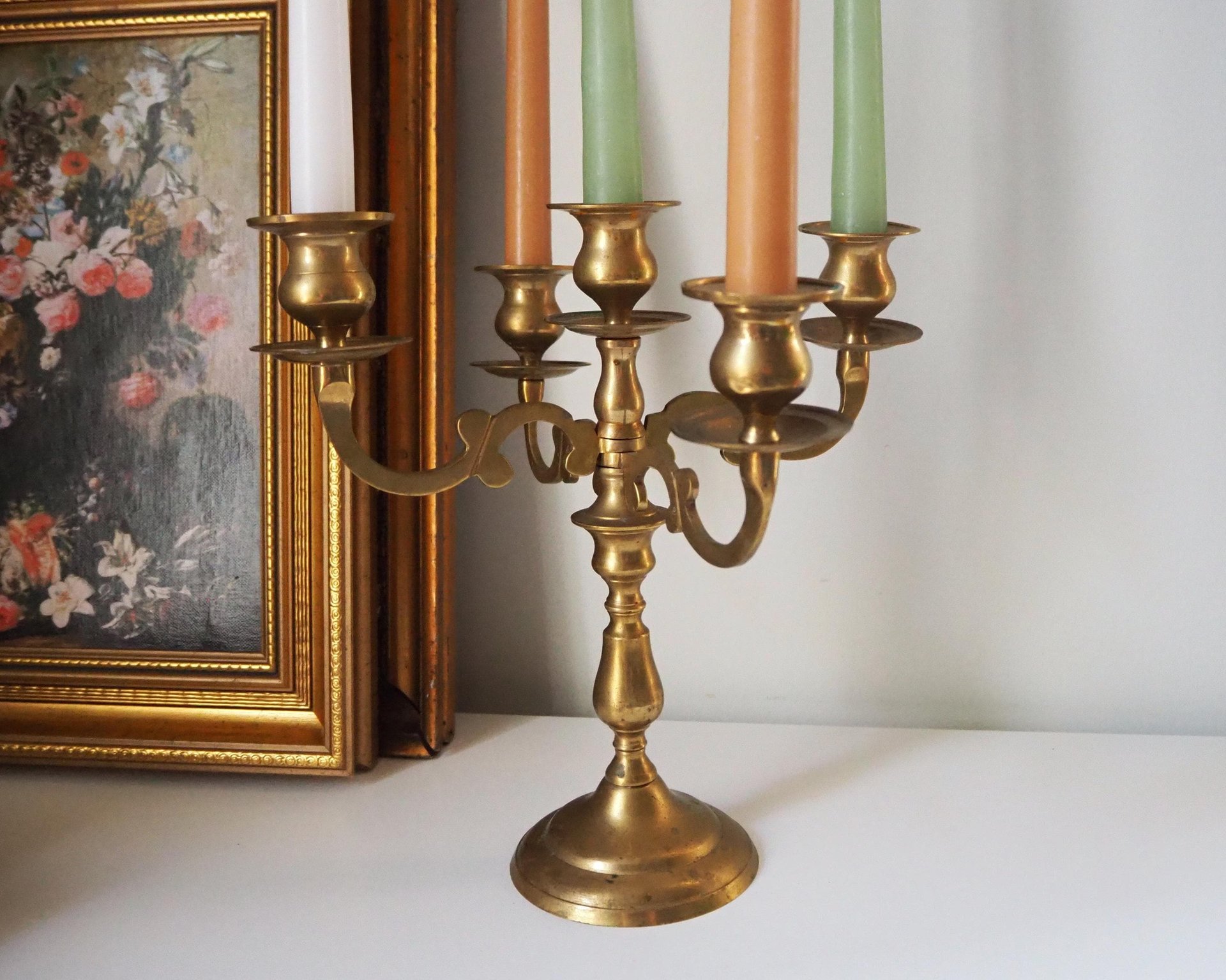 Vintage five arm candelabra | Brass candelabra | Five arm candlestick holder | Vintage candelabrum | Brass candelabrum set | Candle snuffer