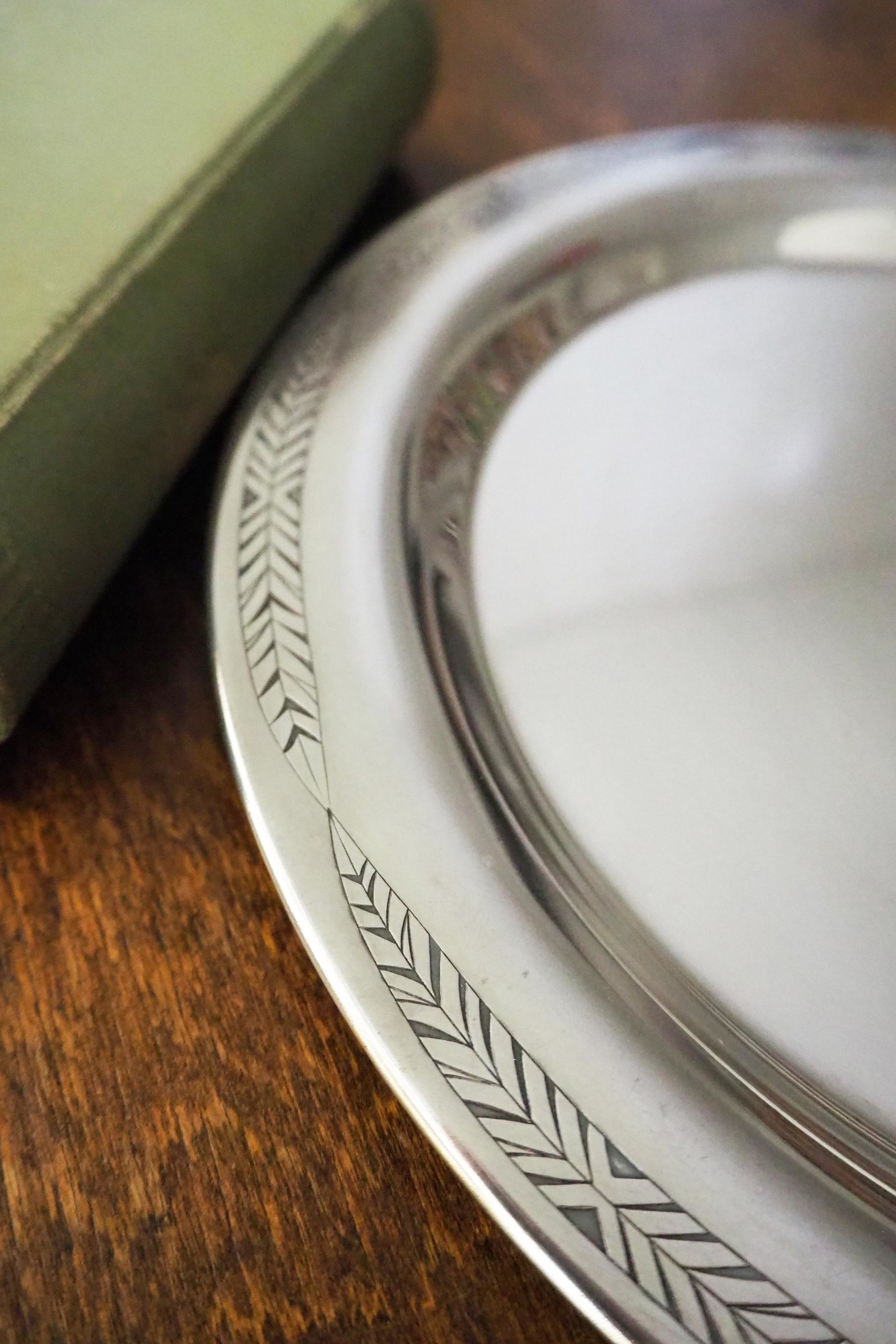 Vintage alpacca silver tray | Alpacca silver platter | Vintage serving tray | Engraved silver tray | Made in Finland